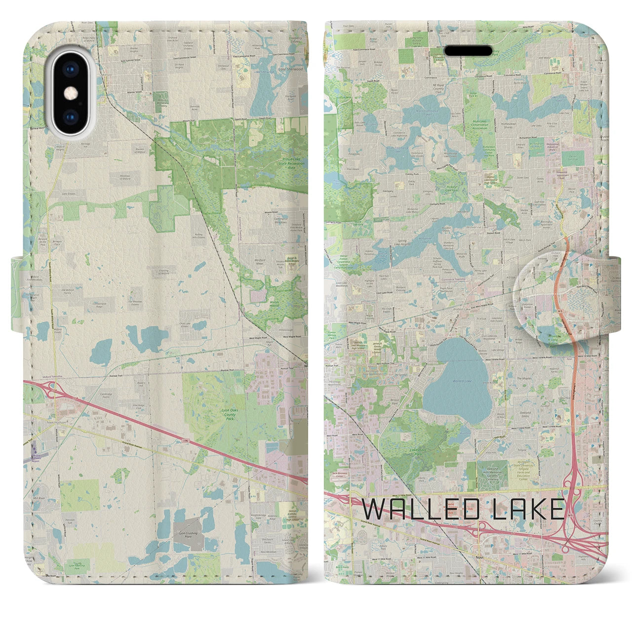 【ウォールドレイク(アメリカ)】地図柄iPhoneケース(手帳タイプ)ナチュラル・iPhone XS Max 用