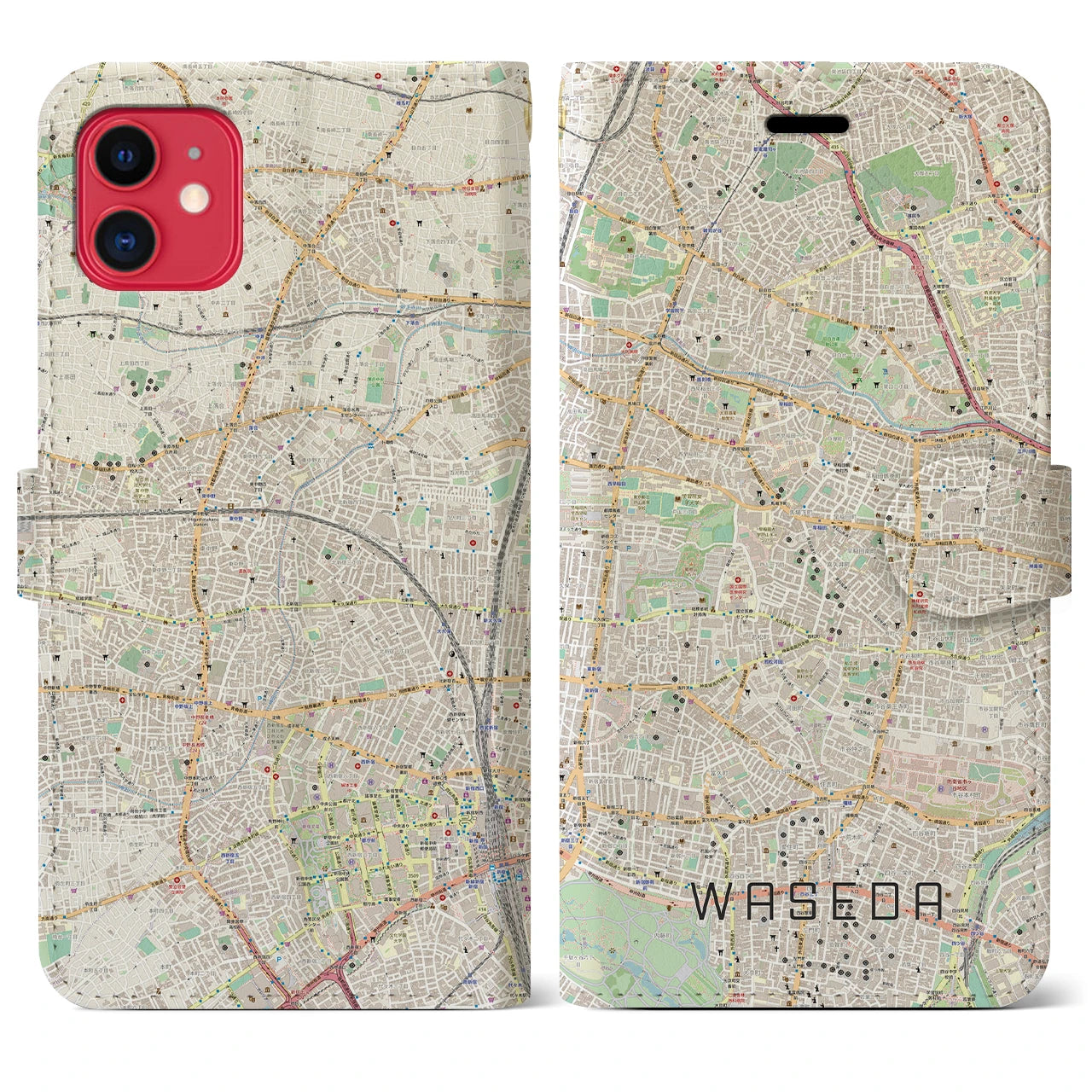 【早稲田(東京都)】地図柄iPhoneケース(手帳タイプ)ナチュラル・iPhone 11 用