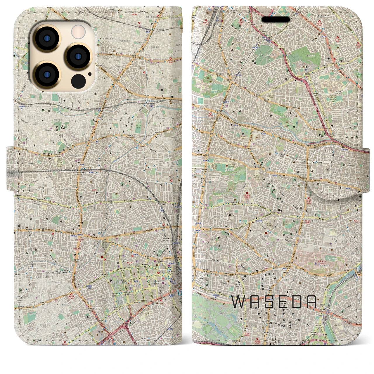 【早稲田(東京都)】地図柄iPhoneケース(手帳タイプ)ナチュラル・iPhone 12 Pro Max 用