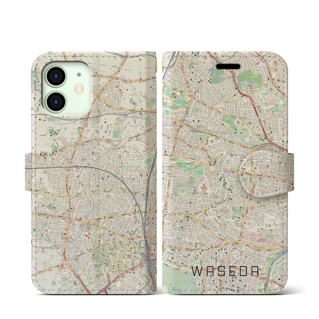 【早稲田(東京都)】地図柄iPhoneケース(手帳タイプ)ナチュラル・iPhone 12 mini 用