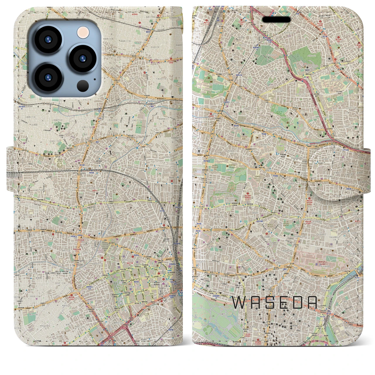 【早稲田(東京都)】地図柄iPhoneケース(手帳タイプ)ナチュラル・iPhone 13 Pro Max 用