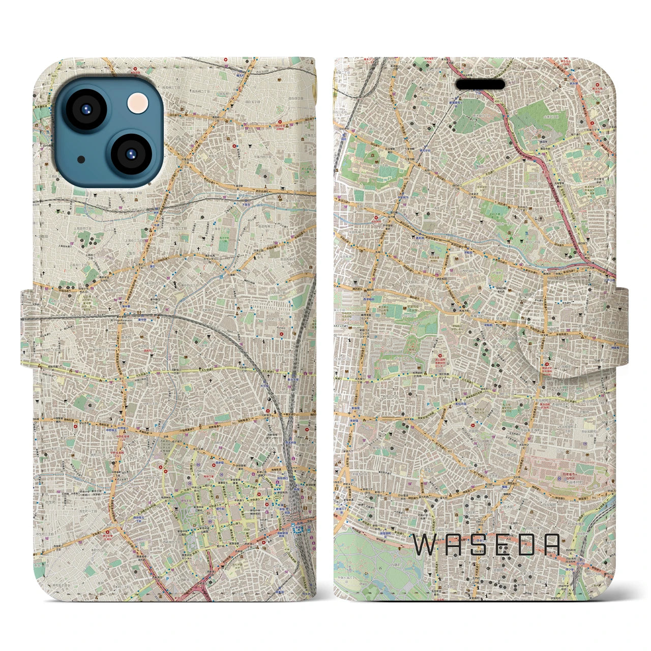 【早稲田(東京都)】地図柄iPhoneケース(手帳タイプ)ナチュラル・iPhone 13 用