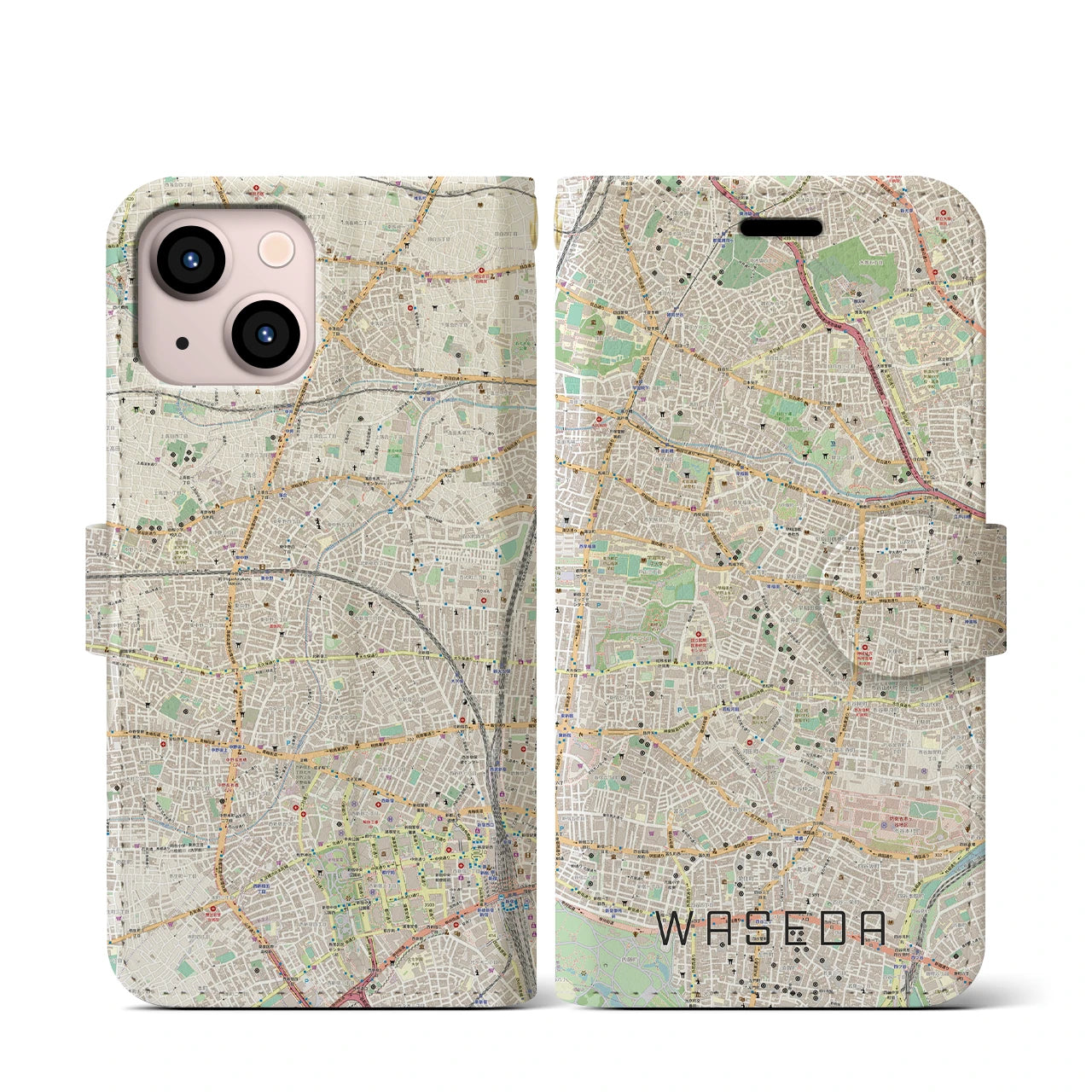 【早稲田(東京都)】地図柄iPhoneケース(手帳タイプ)ナチュラル・iPhone 13 mini 用