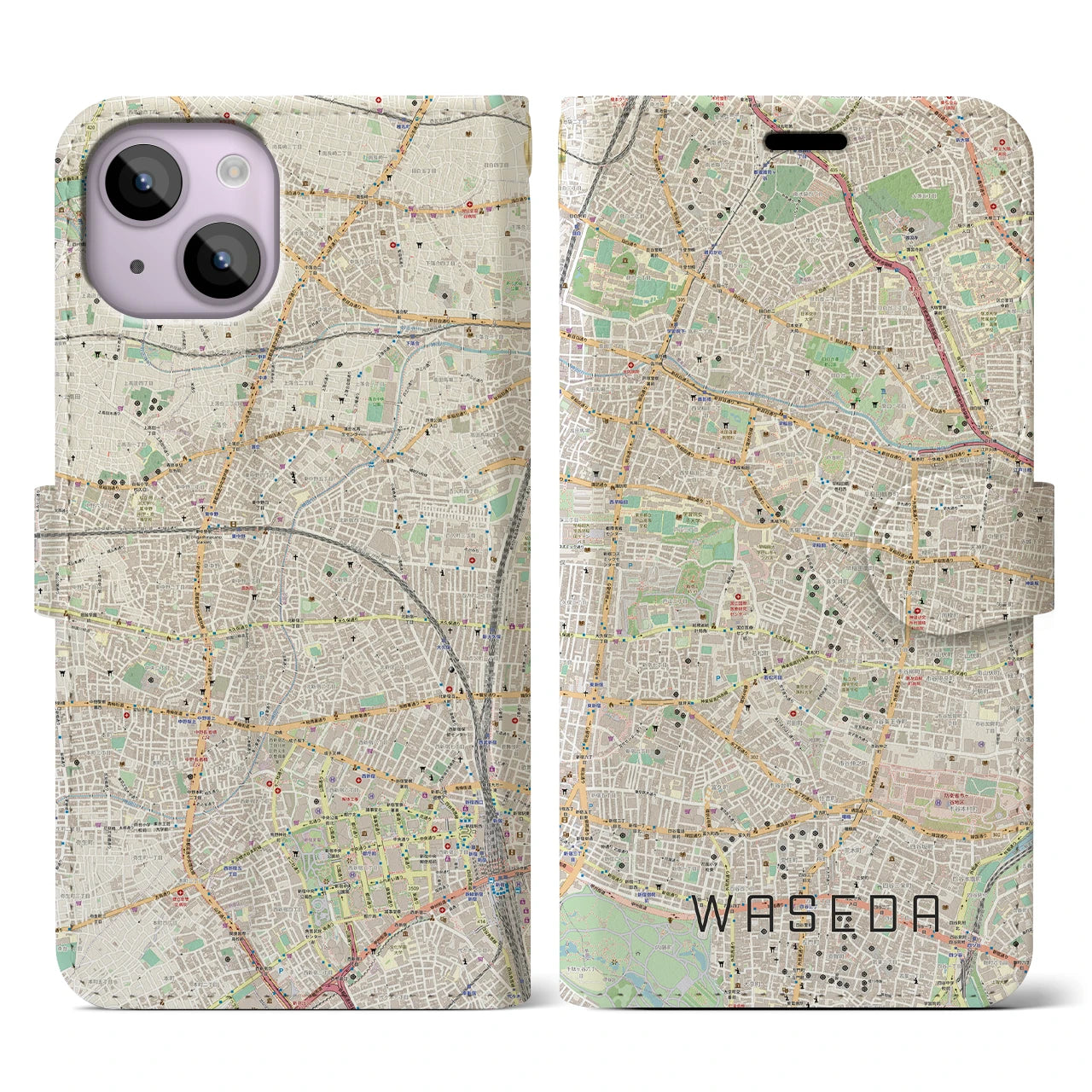 【早稲田(東京都)】地図柄iPhoneケース(手帳タイプ)ナチュラル・iPhone 14 用