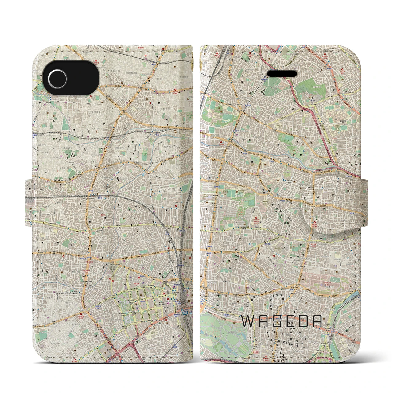 【早稲田(東京都)】地図柄iPhoneケース(手帳タイプ)ナチュラル・iPhone SE(第3 / 第2世代) / 8 / 7 / 6s / 6 用