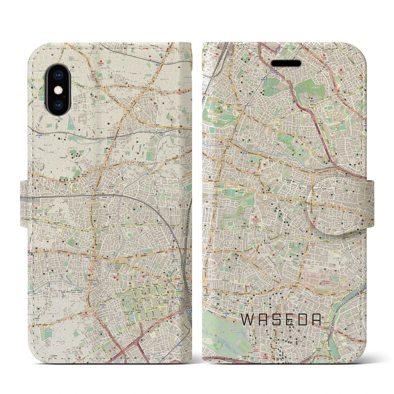 【早稲田(東京都)】地図柄iPhoneケース(手帳タイプ)ナチュラル・iPhone XS / X 用