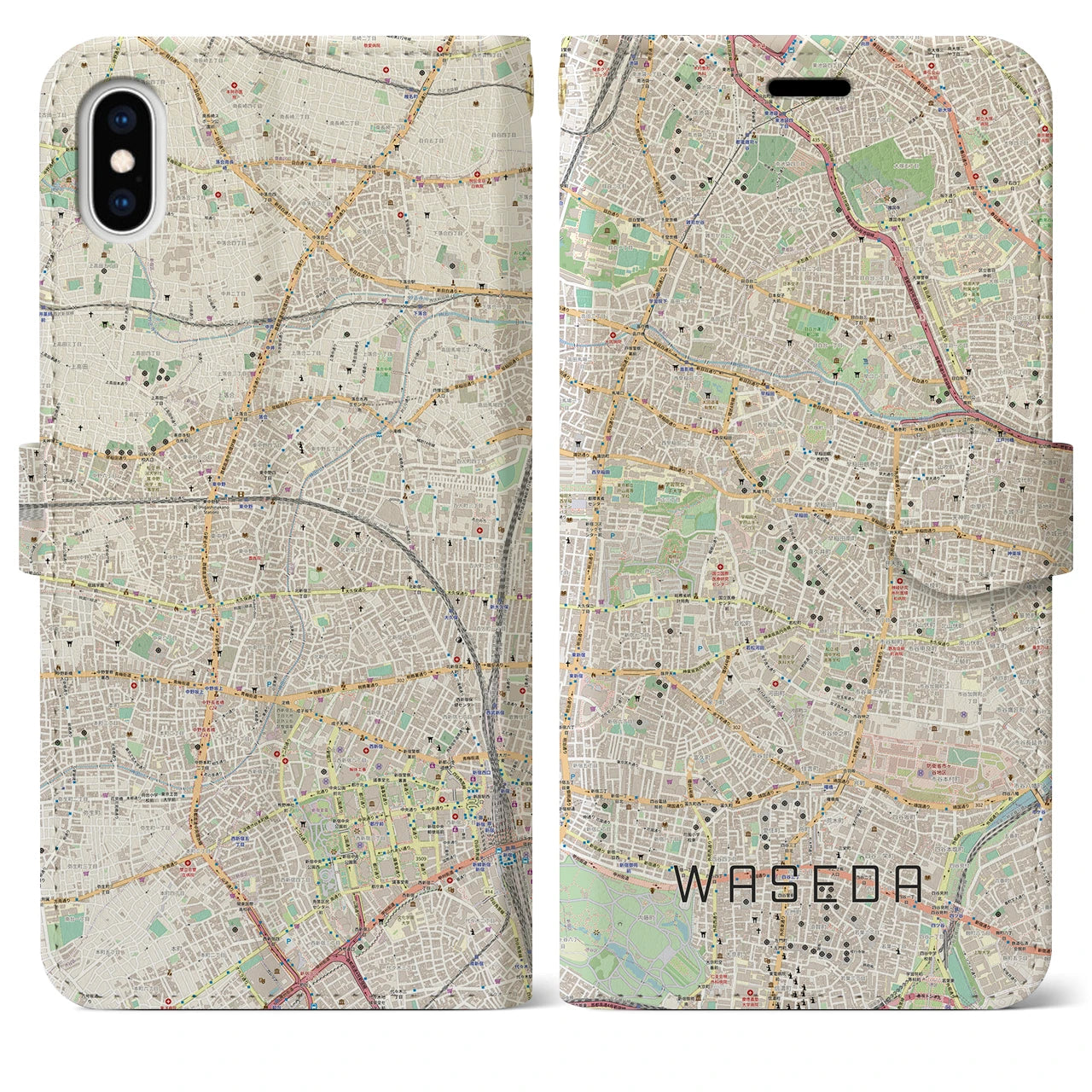 【早稲田(東京都)】地図柄iPhoneケース(手帳タイプ)ナチュラル・iPhone XS Max 用