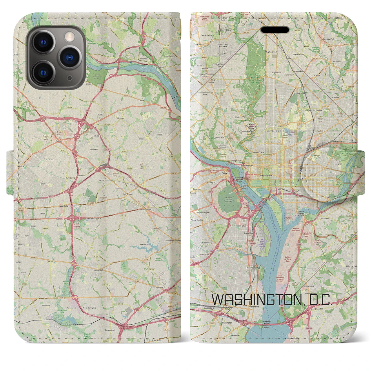 【ワシントンD.C.(アメリカ)】地図柄iPhoneケース(手帳タイプ)ナチュラル・iPhone 11 Pro Max 用