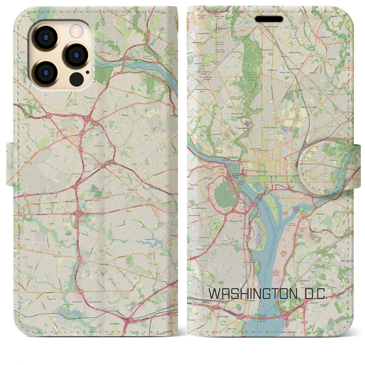 【ワシントンD.C.(アメリカ)】地図柄iPhoneケース(手帳タイプ)ナチュラル・iPhone 12 Pro Max 用