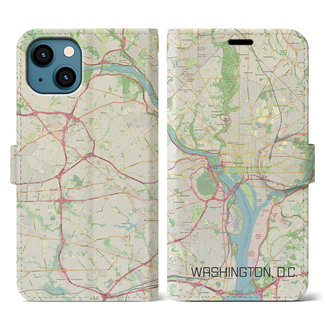 【ワシントンD.C.(アメリカ)】地図柄iPhoneケース(手帳タイプ)ナチュラル・iPhone 13 用