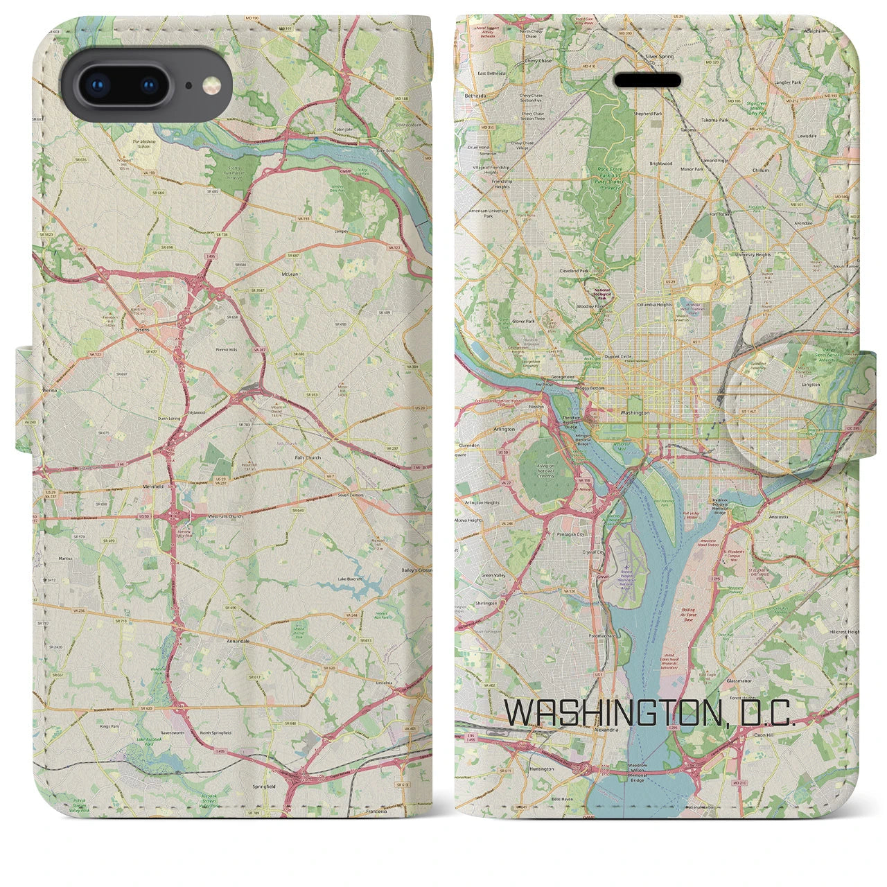 【ワシントンD.C.(アメリカ)】地図柄iPhoneケース(手帳タイプ)ナチュラル・iPhone 8Plus /7Plus / 6sPlus / 6Plus 用