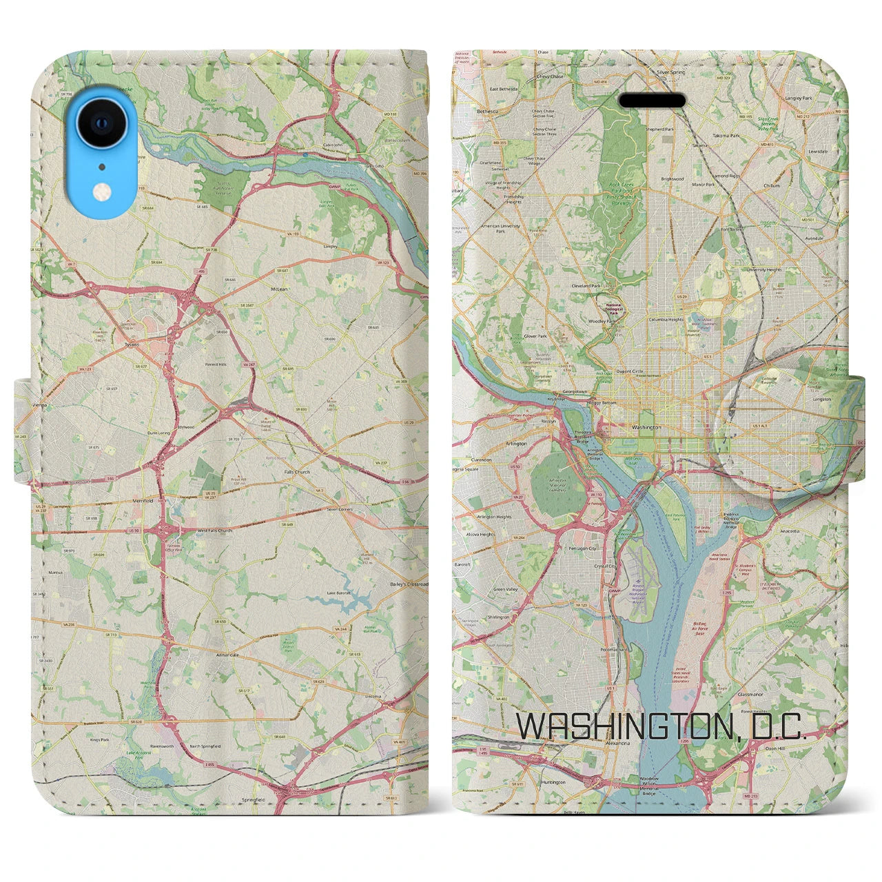 【ワシントンD.C.(アメリカ)】地図柄iPhoneケース(手帳タイプ)ナチュラル・iPhone XR 用