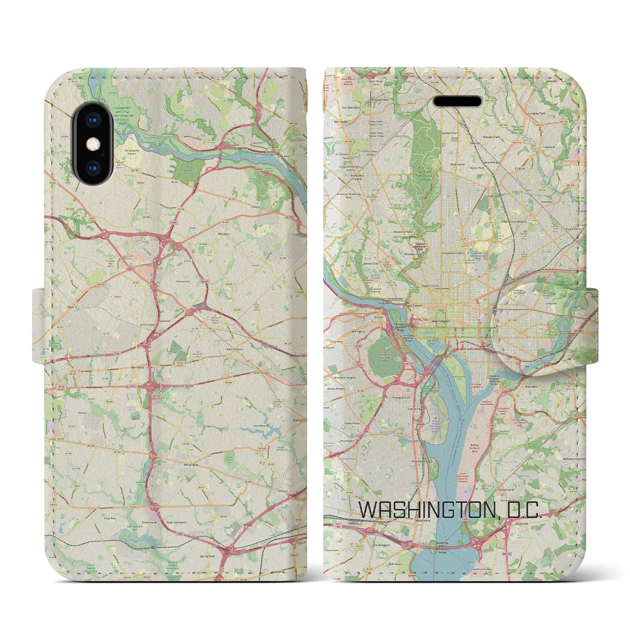 【ワシントンD.C.(アメリカ)】地図柄iPhoneケース(手帳タイプ)ナチュラル・iPhone XS / X 用