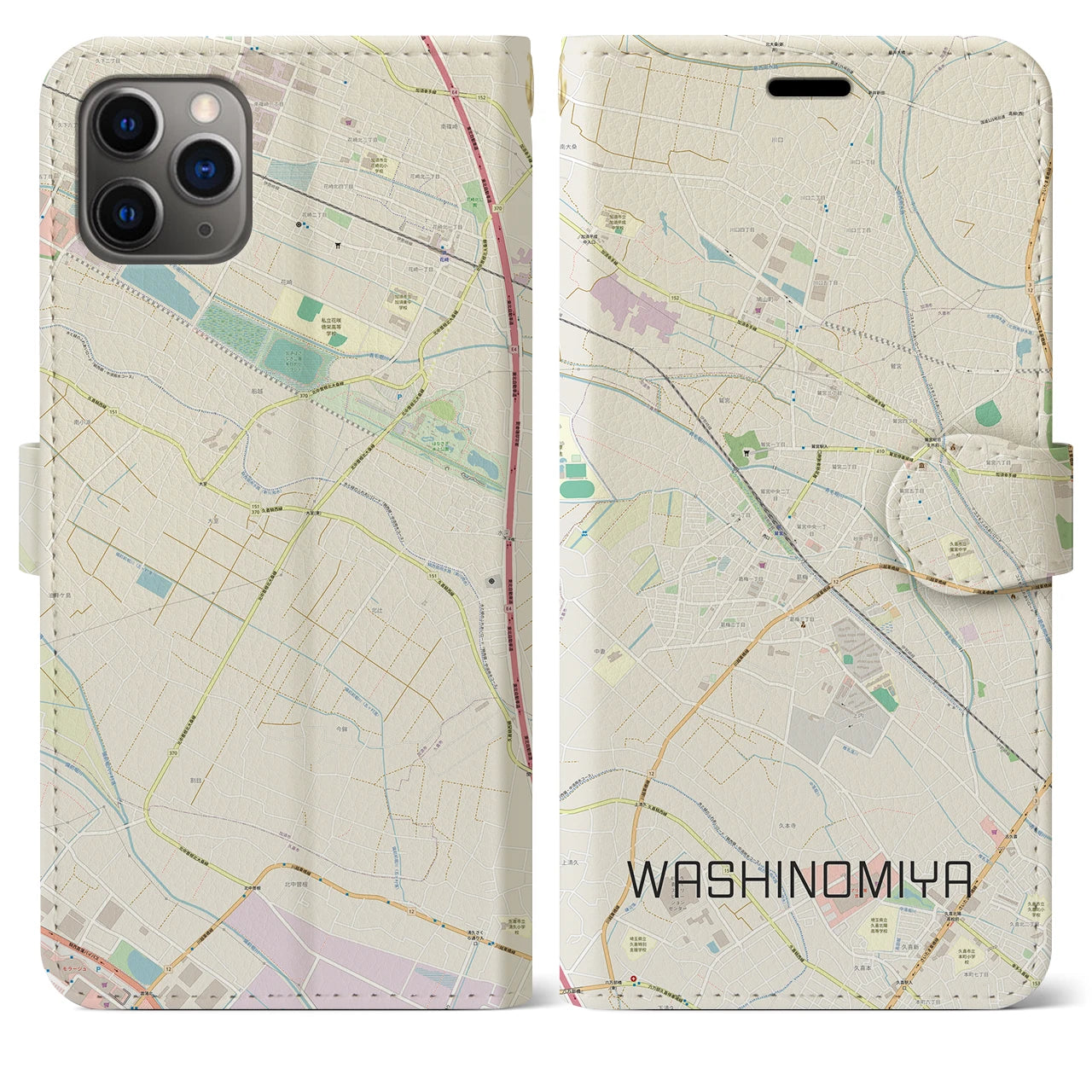 【鷲宮(埼玉県)】地図柄iPhoneケース(手帳タイプ)ナチュラル・iPhone 11 Pro Max 用