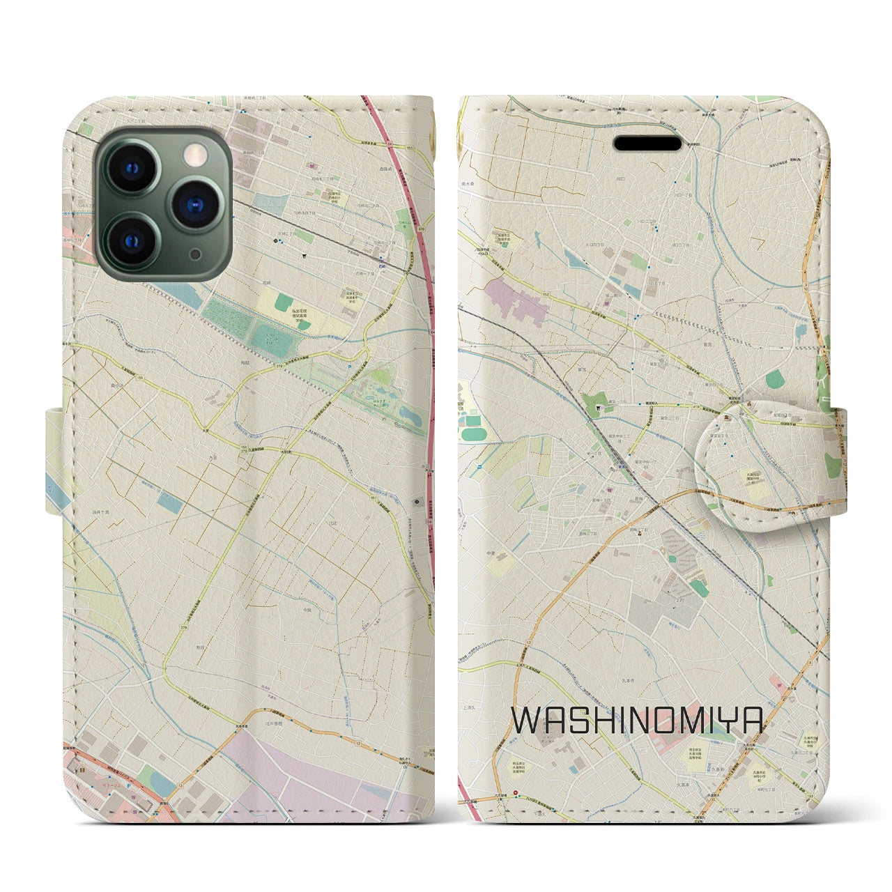 【鷲宮(埼玉県)】地図柄iPhoneケース(手帳タイプ)ナチュラル・iPhone 11 Pro 用