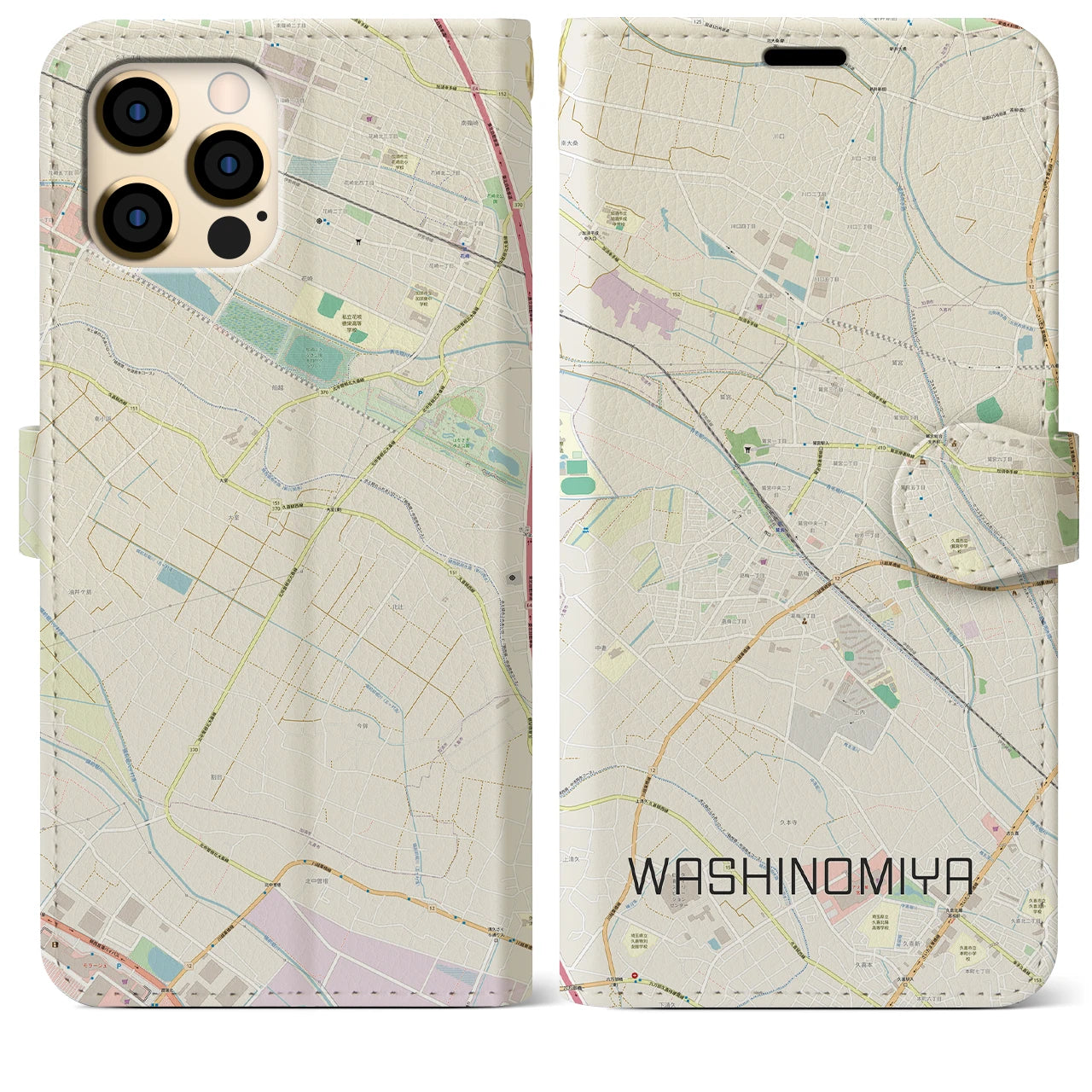 【鷲宮(埼玉県)】地図柄iPhoneケース(手帳タイプ)ナチュラル・iPhone 12 Pro Max 用
