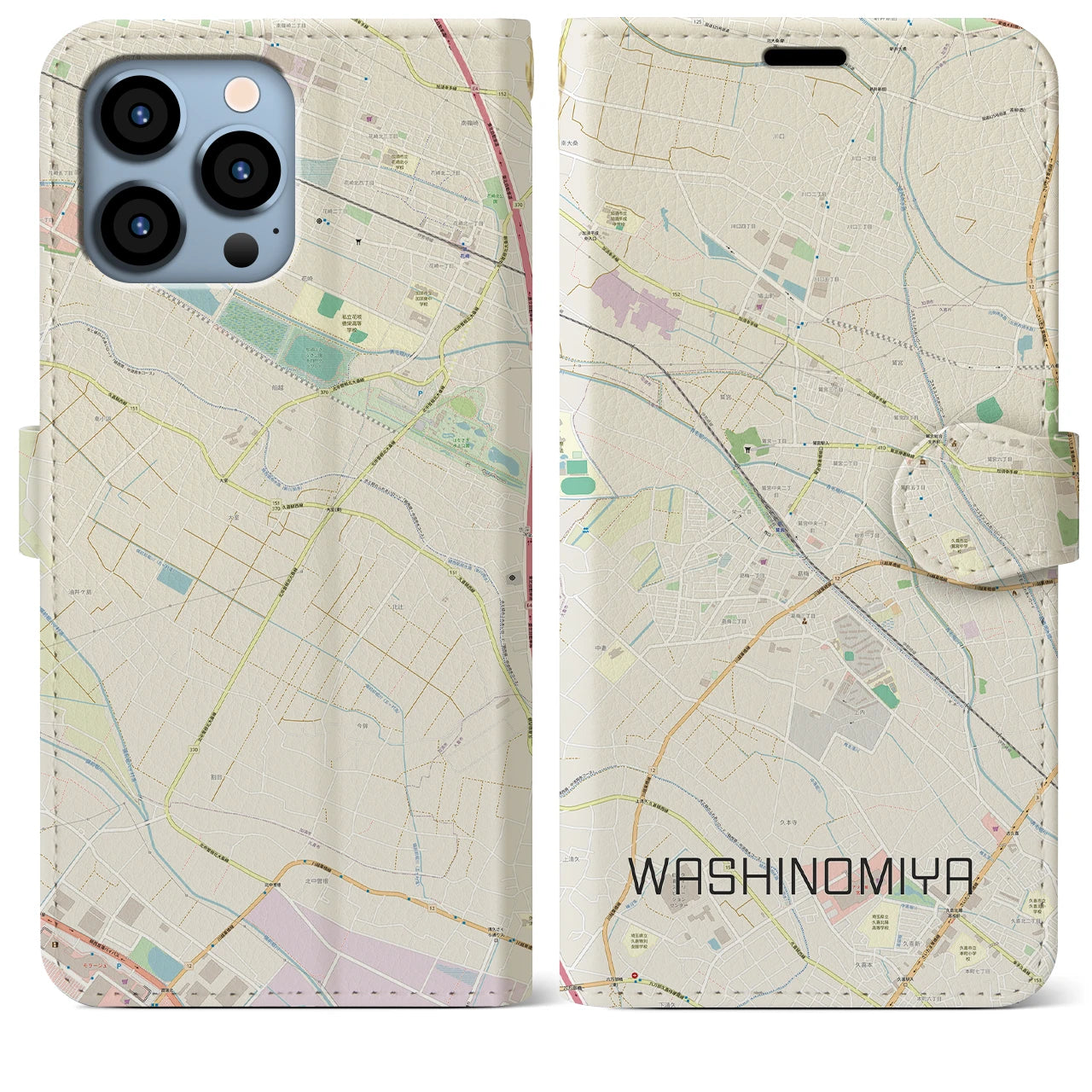 【鷲宮(埼玉県)】地図柄iPhoneケース(手帳タイプ)ナチュラル・iPhone 13 Pro Max 用