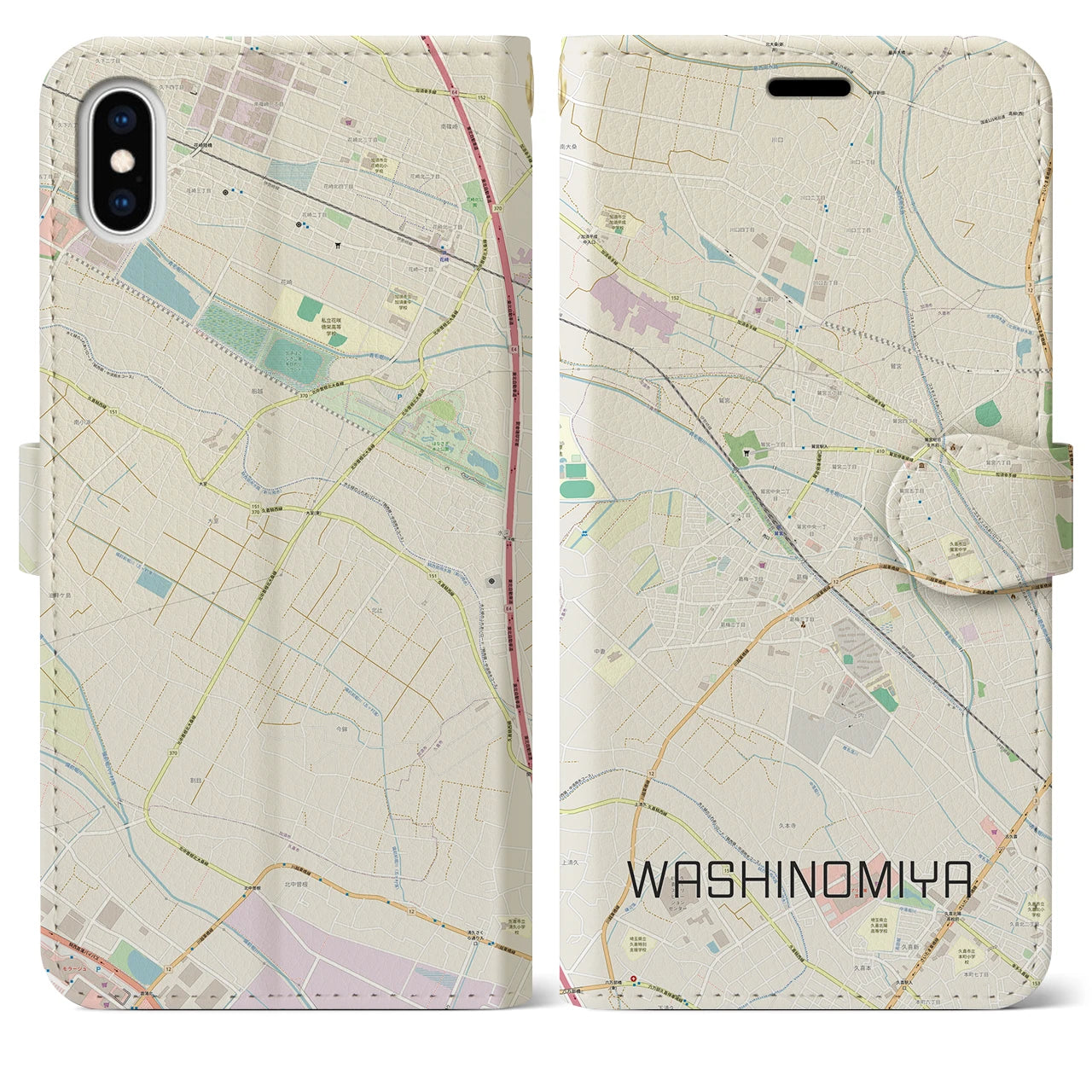 【鷲宮(埼玉県)】地図柄iPhoneケース(手帳タイプ)ナチュラル・iPhone XS Max 用