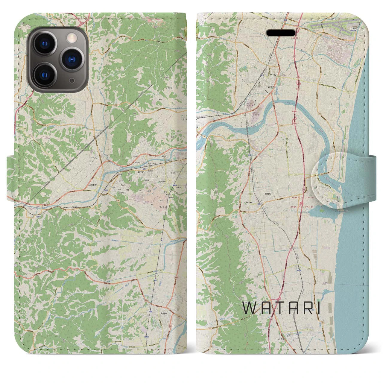 【亘理(宮城県)】地図柄iPhoneケース(手帳タイプ)ナチュラル・iPhone 11 Pro Max 用