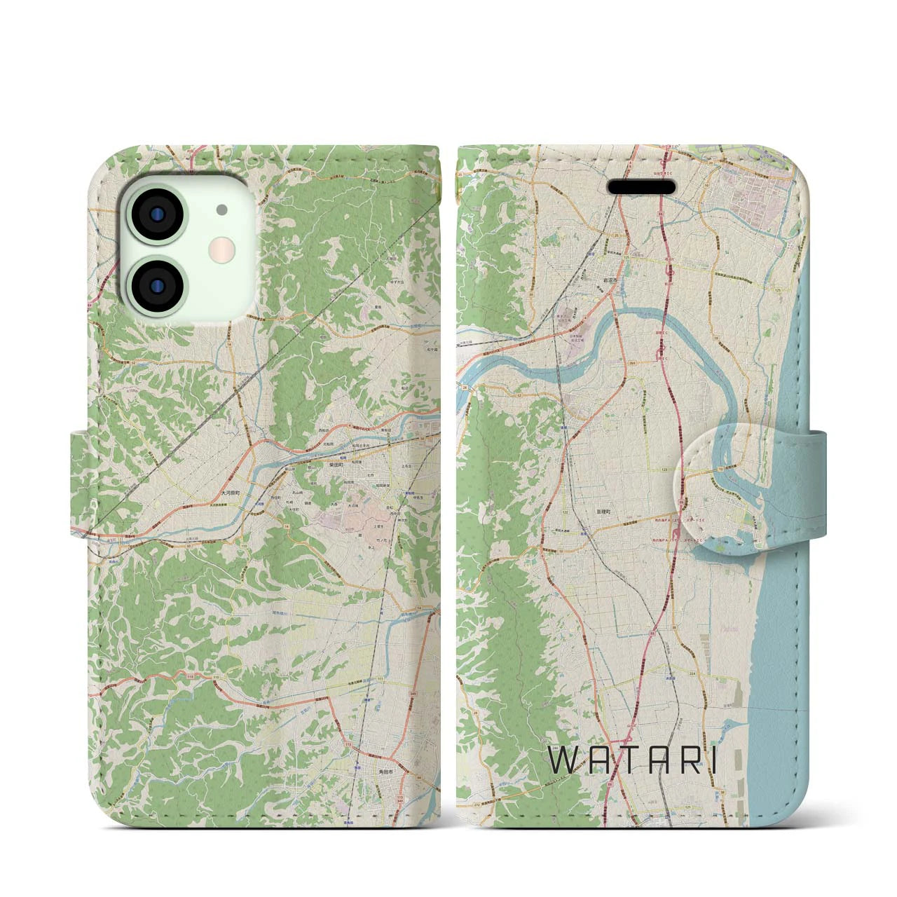 【亘理(宮城県)】地図柄iPhoneケース(手帳タイプ)ナチュラル・iPhone 12 mini 用