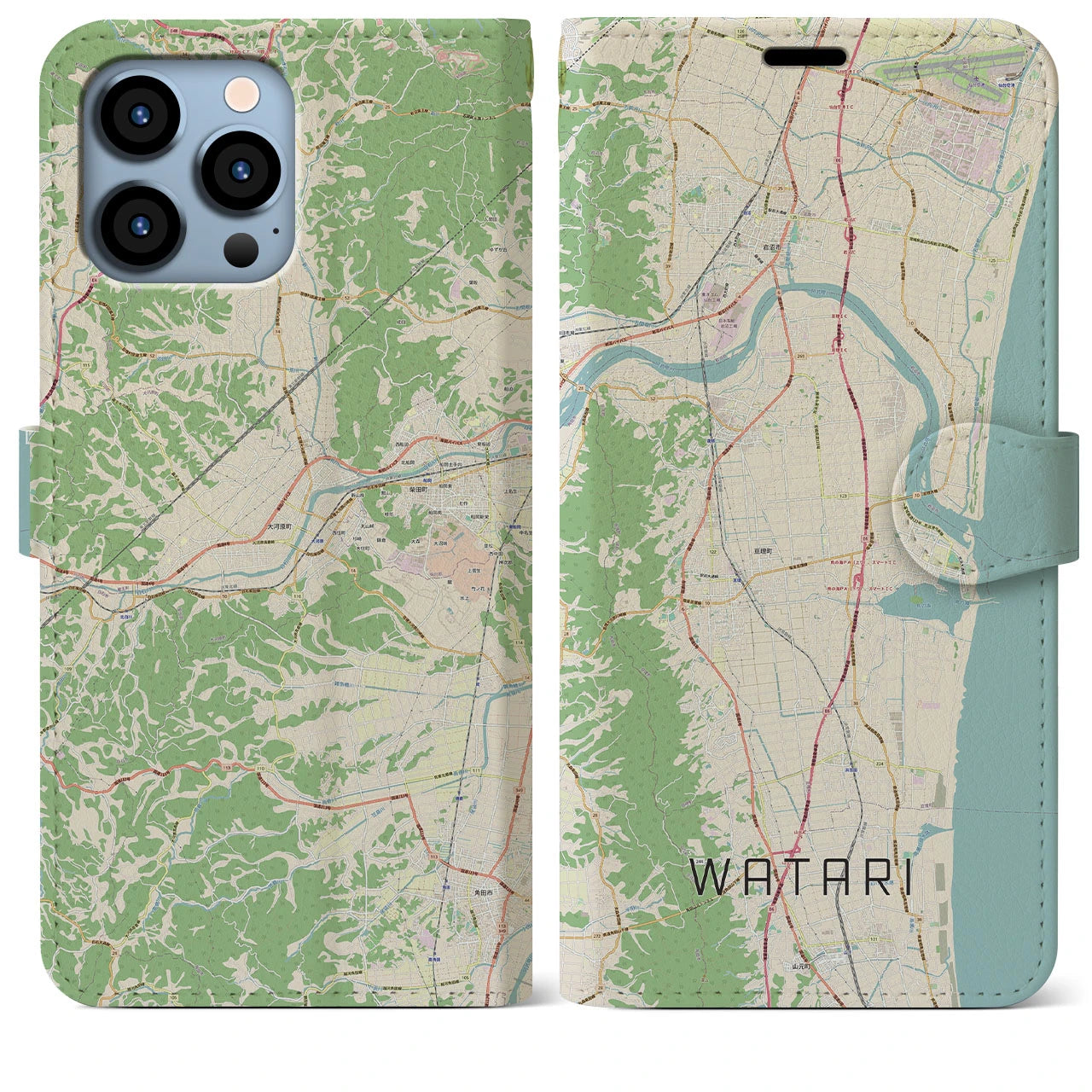 【亘理(宮城県)】地図柄iPhoneケース(手帳タイプ)ナチュラル・iPhone 13 Pro Max 用