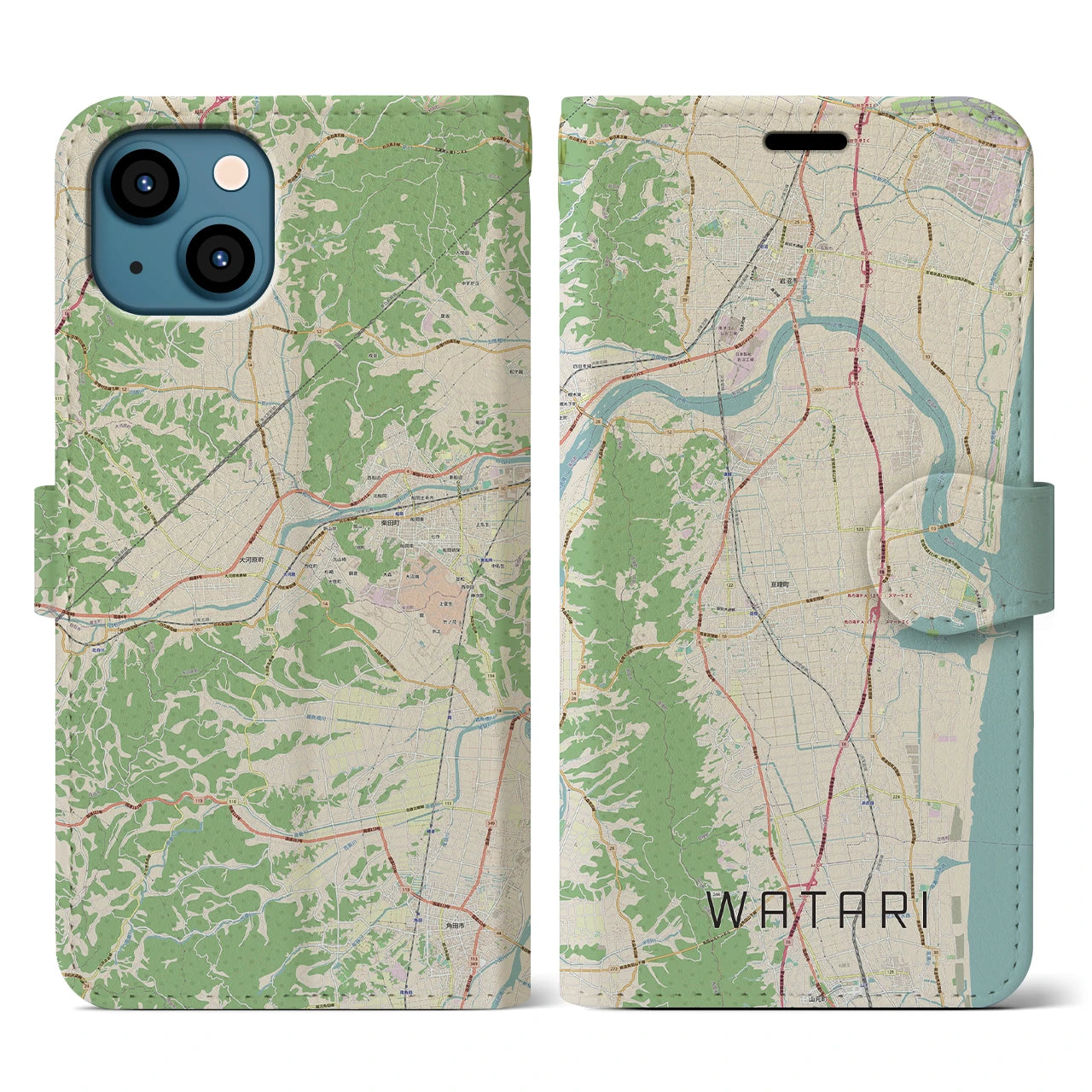 【亘理(宮城県)】地図柄iPhoneケース(手帳タイプ)ナチュラル・iPhone 13 用