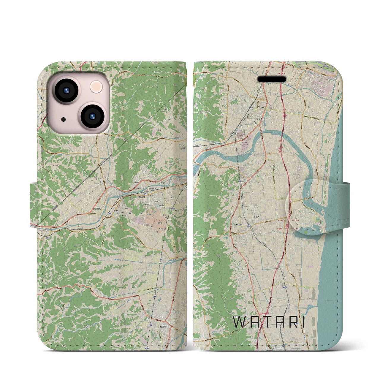 【亘理(宮城県)】地図柄iPhoneケース(手帳タイプ)ナチュラル・iPhone 13 mini 用