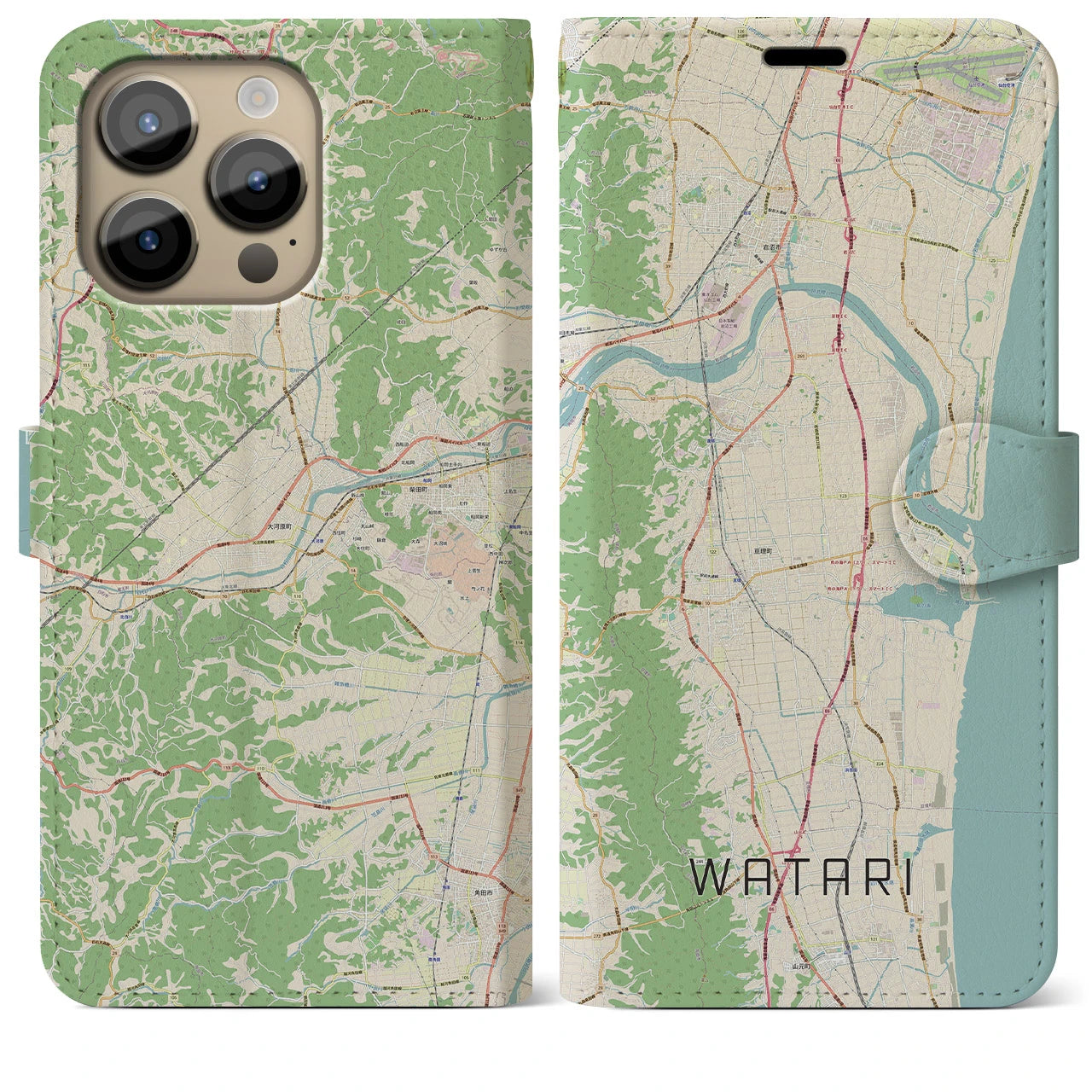【亘理(宮城県)】地図柄iPhoneケース(手帳タイプ)ナチュラル・iPhone 14 Pro Max 用