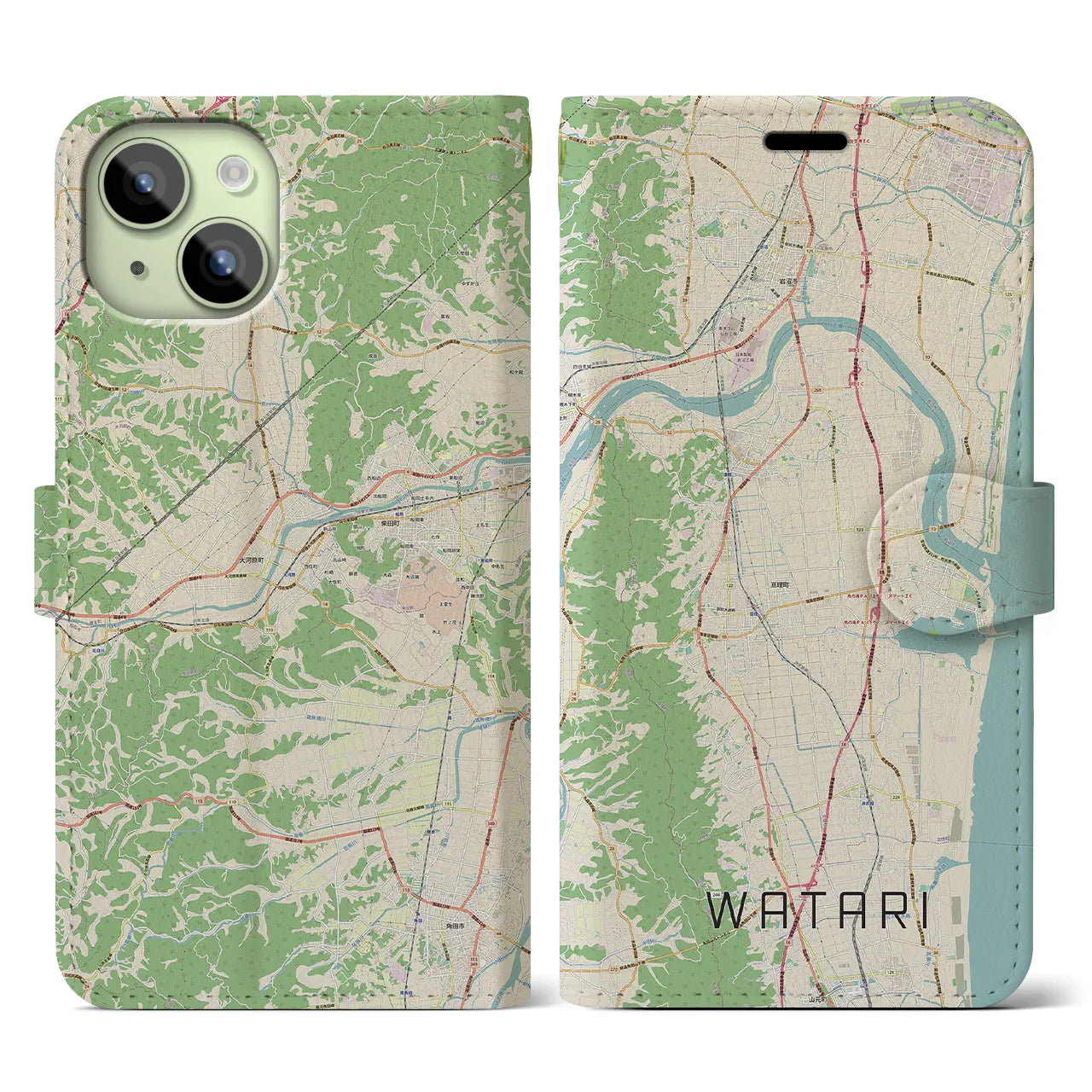 【亘理(宮城県)】地図柄iPhoneケース(手帳タイプ)ナチュラル・iPhone 15 用