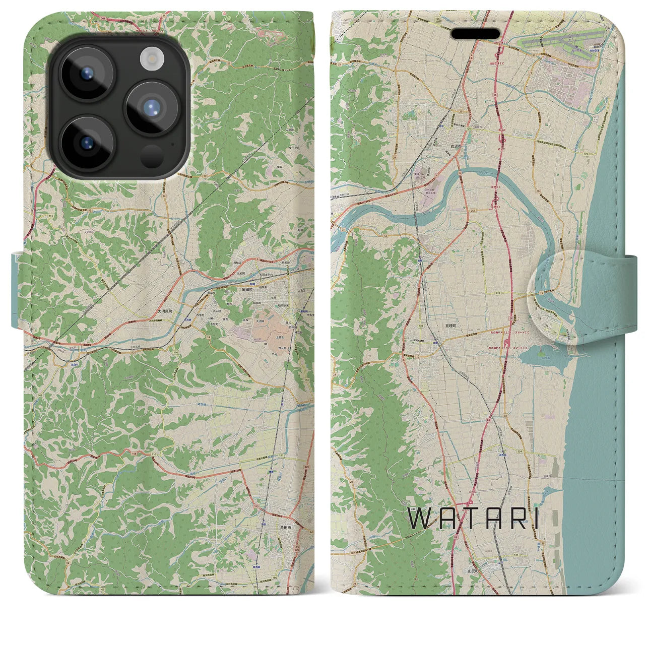 【亘理(宮城県)】地図柄iPhoneケース(手帳タイプ)ナチュラル・iPhone 15 Pro Max 用