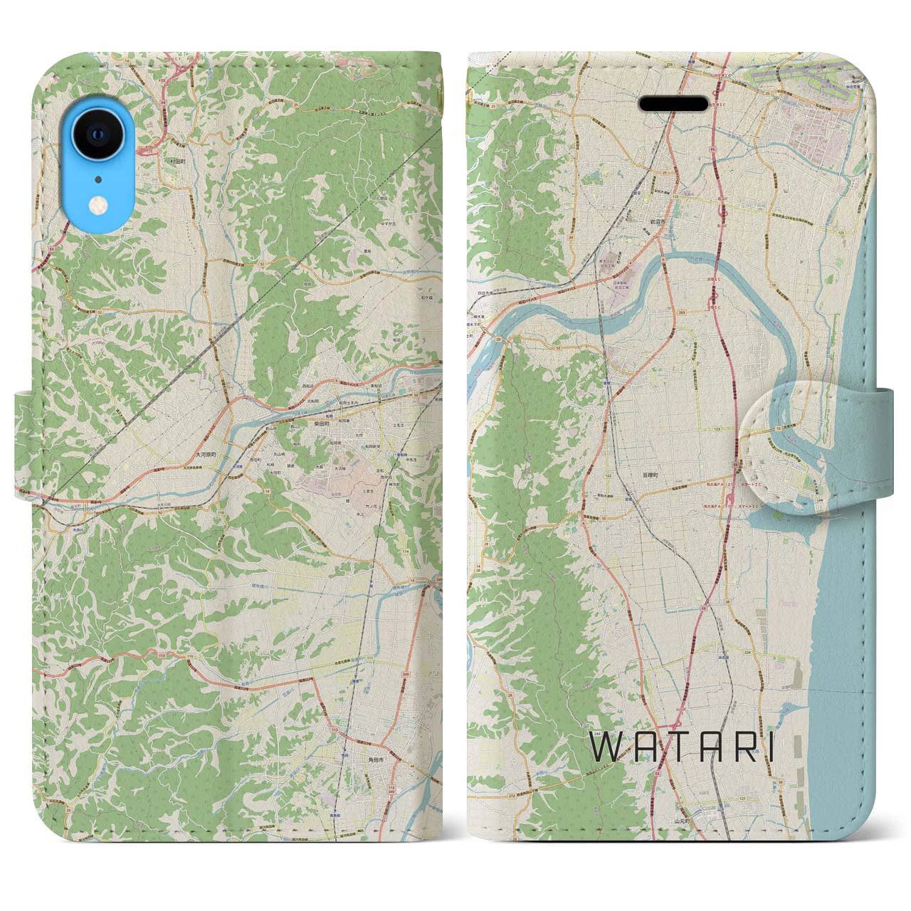 【亘理(宮城県)】地図柄iPhoneケース(手帳タイプ)ナチュラル・iPhone XR 用