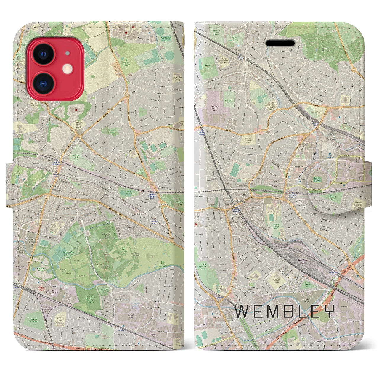【ウェンブリー(イギリス)】地図柄iPhoneケース(手帳タイプ)ナチュラル・iPhone 11 用