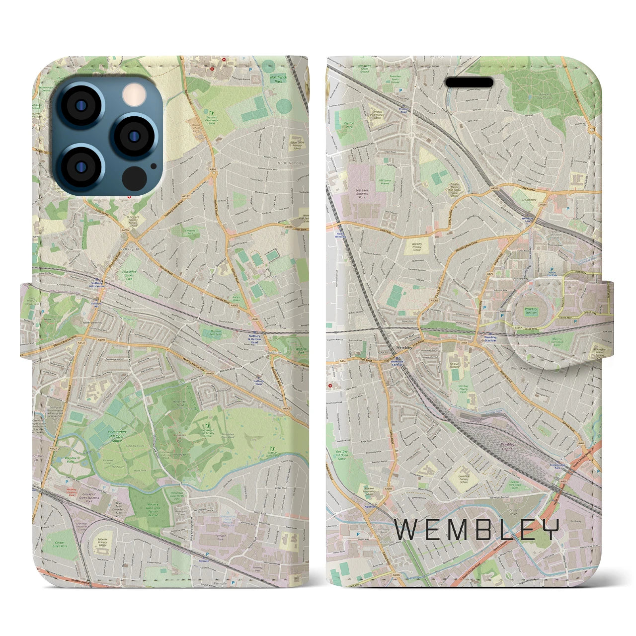 【ウェンブリー(イギリス)】地図柄iPhoneケース(手帳タイプ)ナチュラル・iPhone 12 / 12 Pro 用