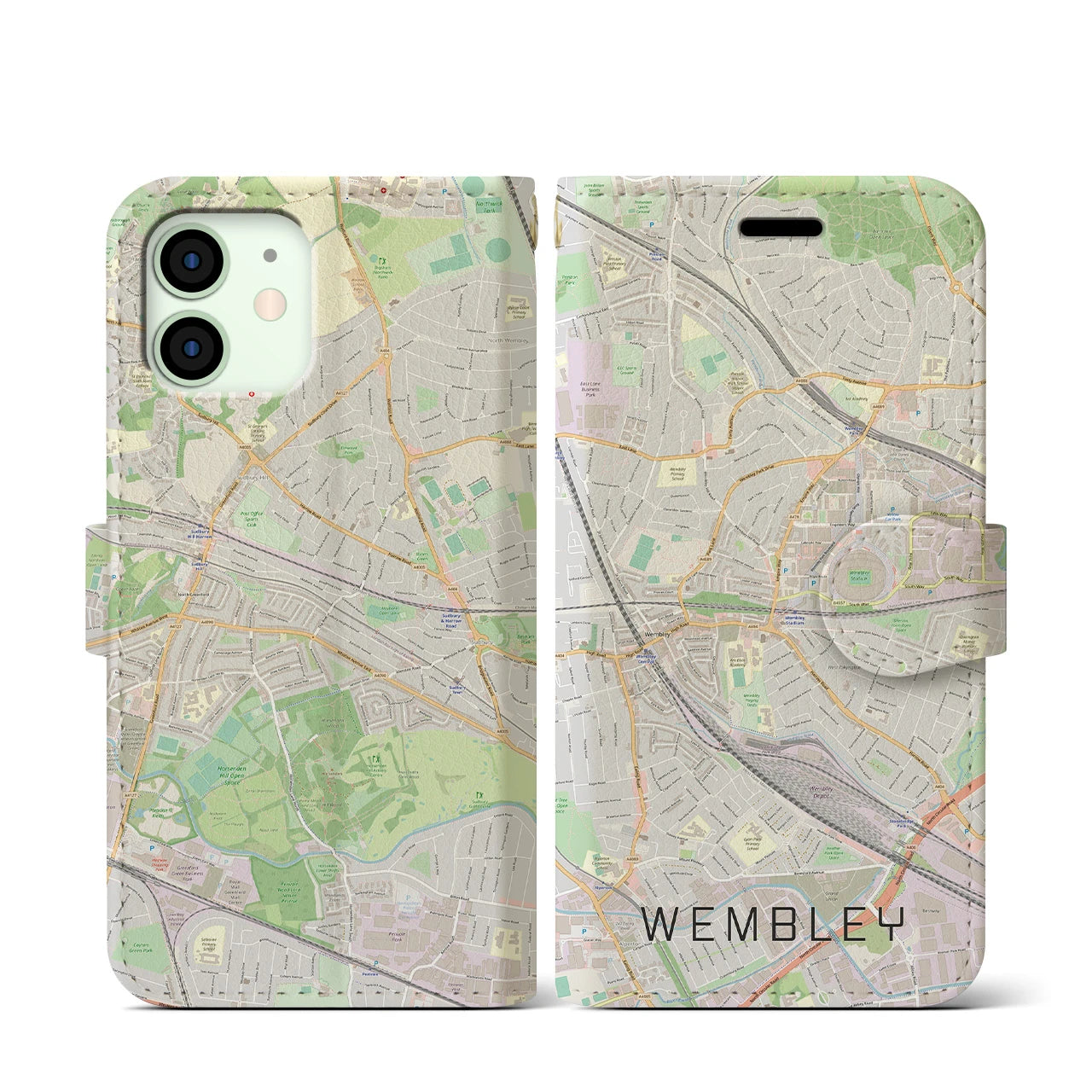 【ウェンブリー(イギリス)】地図柄iPhoneケース(手帳タイプ)ナチュラル・iPhone 12 mini 用