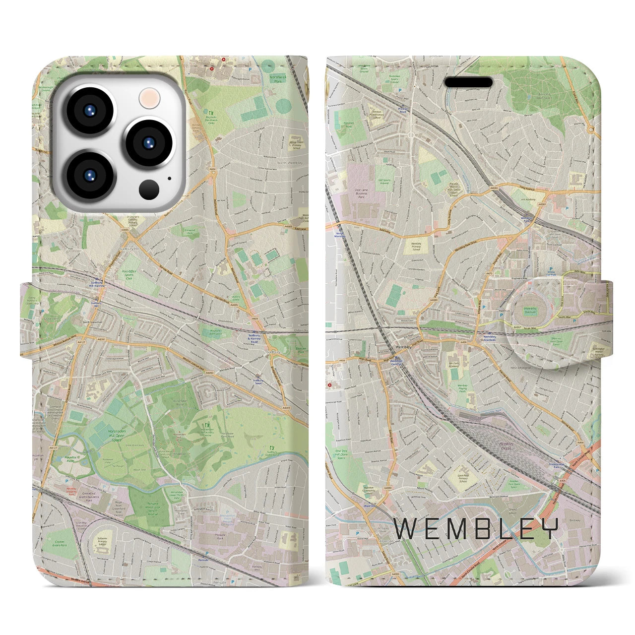 【ウェンブリー(イギリス)】地図柄iPhoneケース(手帳タイプ)ナチュラル・iPhone 13 Pro 用