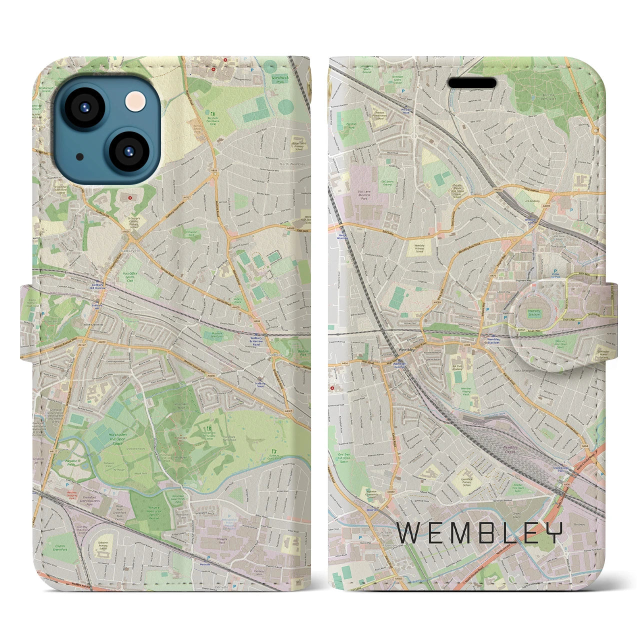 【ウェンブリー(イギリス)】地図柄iPhoneケース(手帳タイプ)ナチュラル・iPhone 13 用