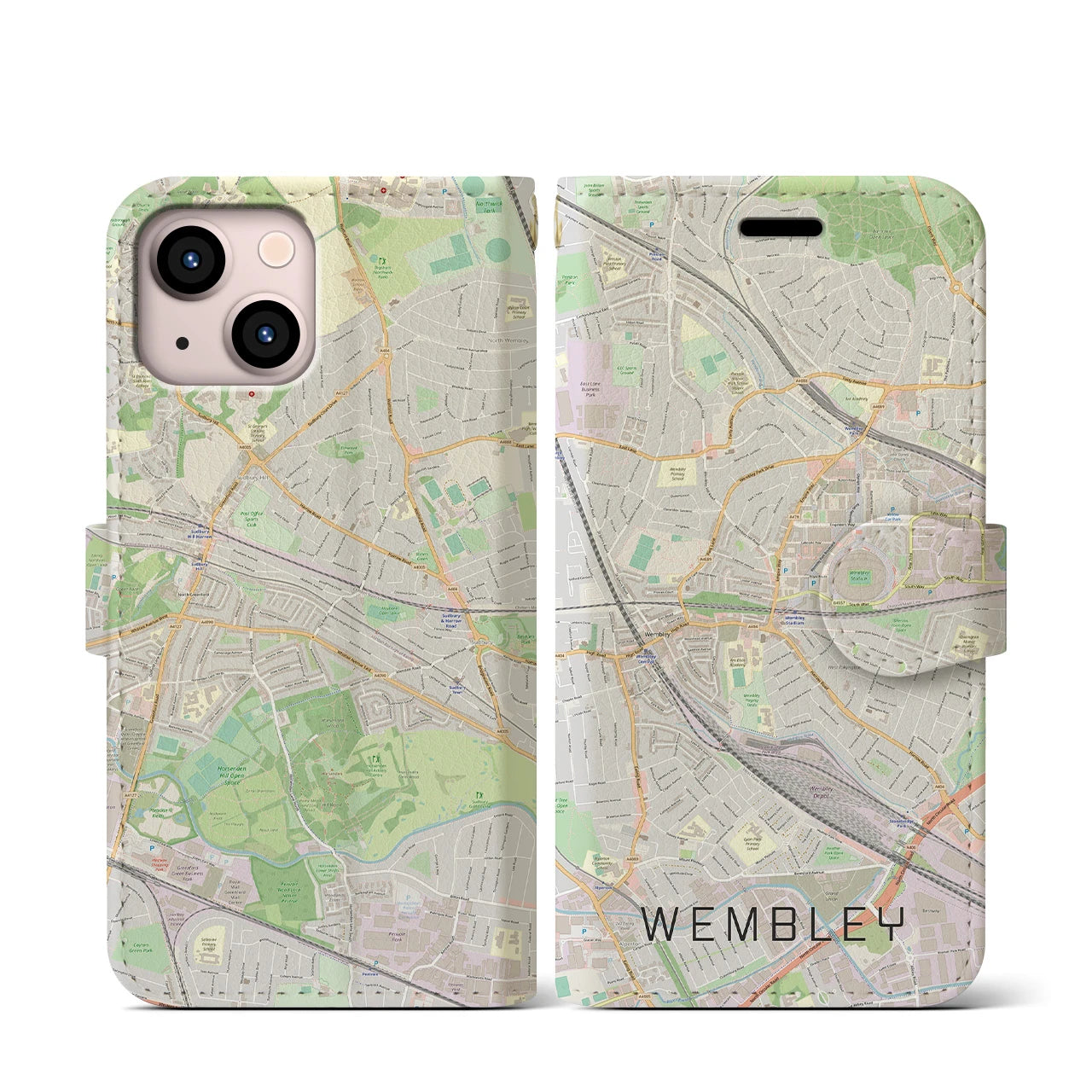【ウェンブリー(イギリス)】地図柄iPhoneケース(手帳タイプ)ナチュラル・iPhone 13 mini 用