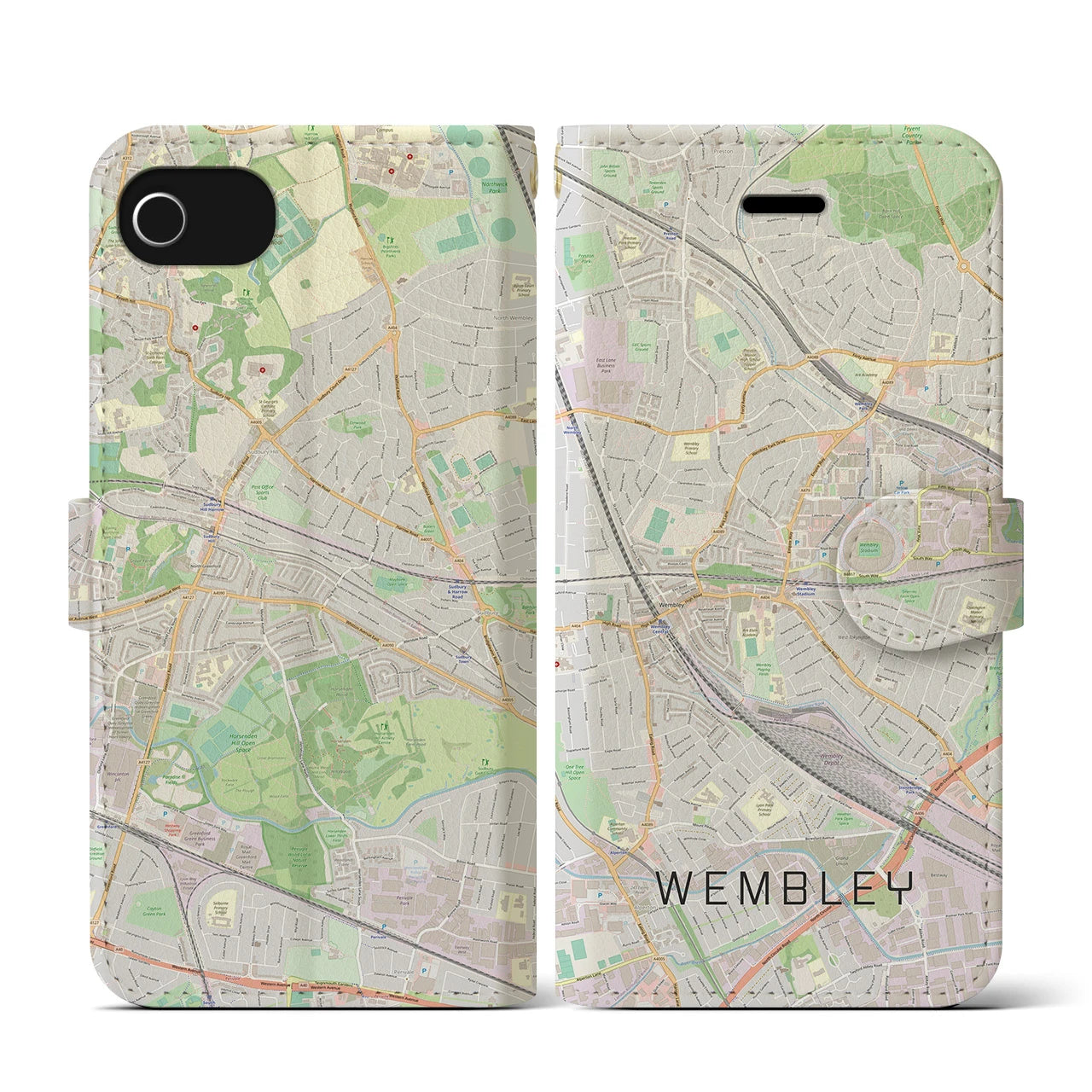 【ウェンブリー(イギリス)】地図柄iPhoneケース(手帳タイプ)ナチュラル・iPhone SE(第3 / 第2世代) / 8 / 7 / 6s / 6 用