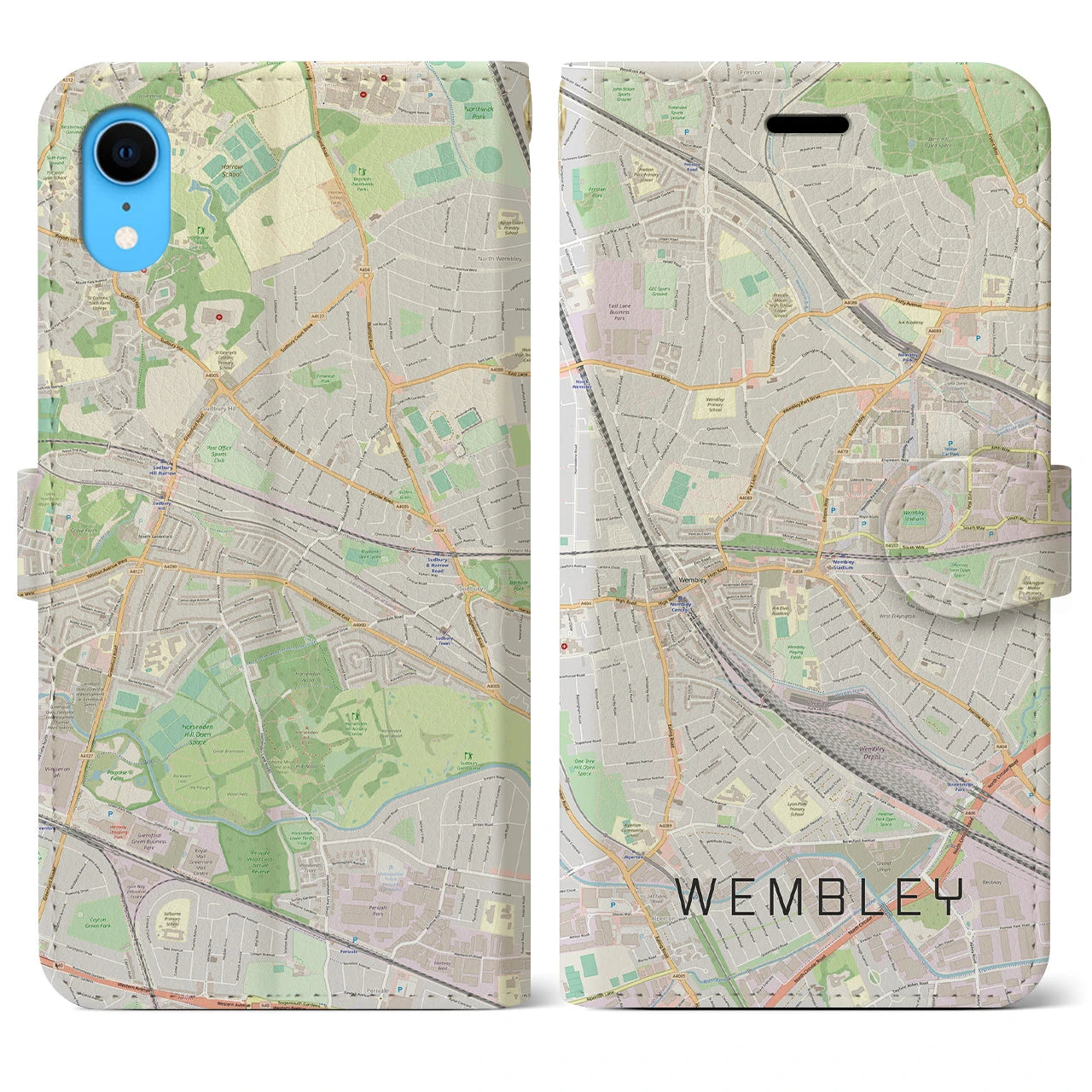 【ウェンブリー(イギリス)】地図柄iPhoneケース(手帳タイプ)ナチュラル・iPhone XR 用