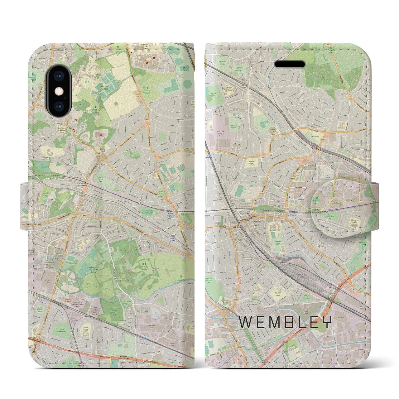 【ウェンブリー(イギリス)】地図柄iPhoneケース(手帳タイプ)ナチュラル・iPhone XS / X 用