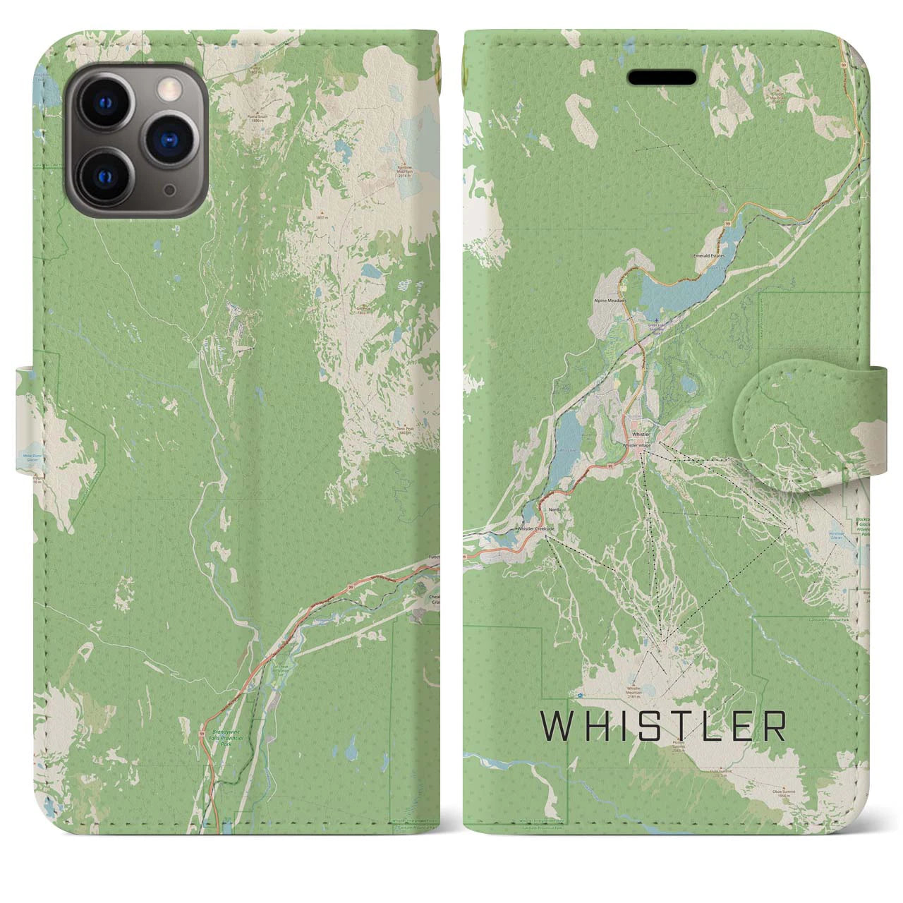 【ウィスラー(カナダ)】地図柄iPhoneケース(手帳タイプ)ナチュラル・iPhone 11 Pro Max 用