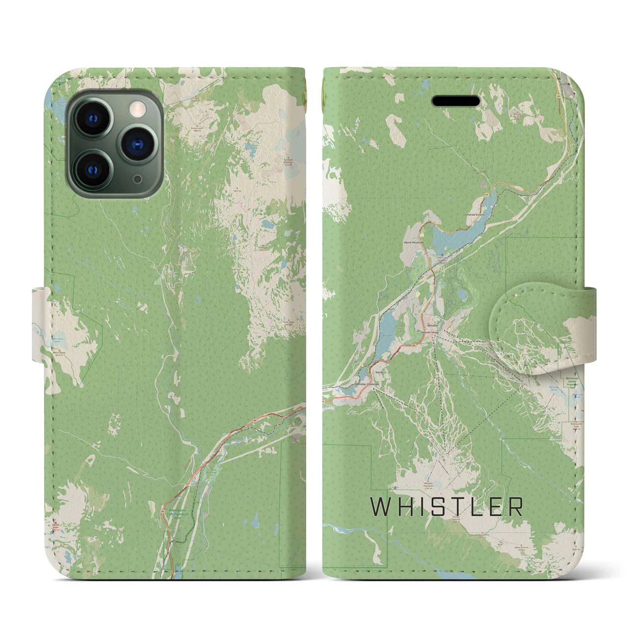 【ウィスラー(カナダ)】地図柄iPhoneケース(手帳タイプ)ナチュラル・iPhone 11 Pro 用