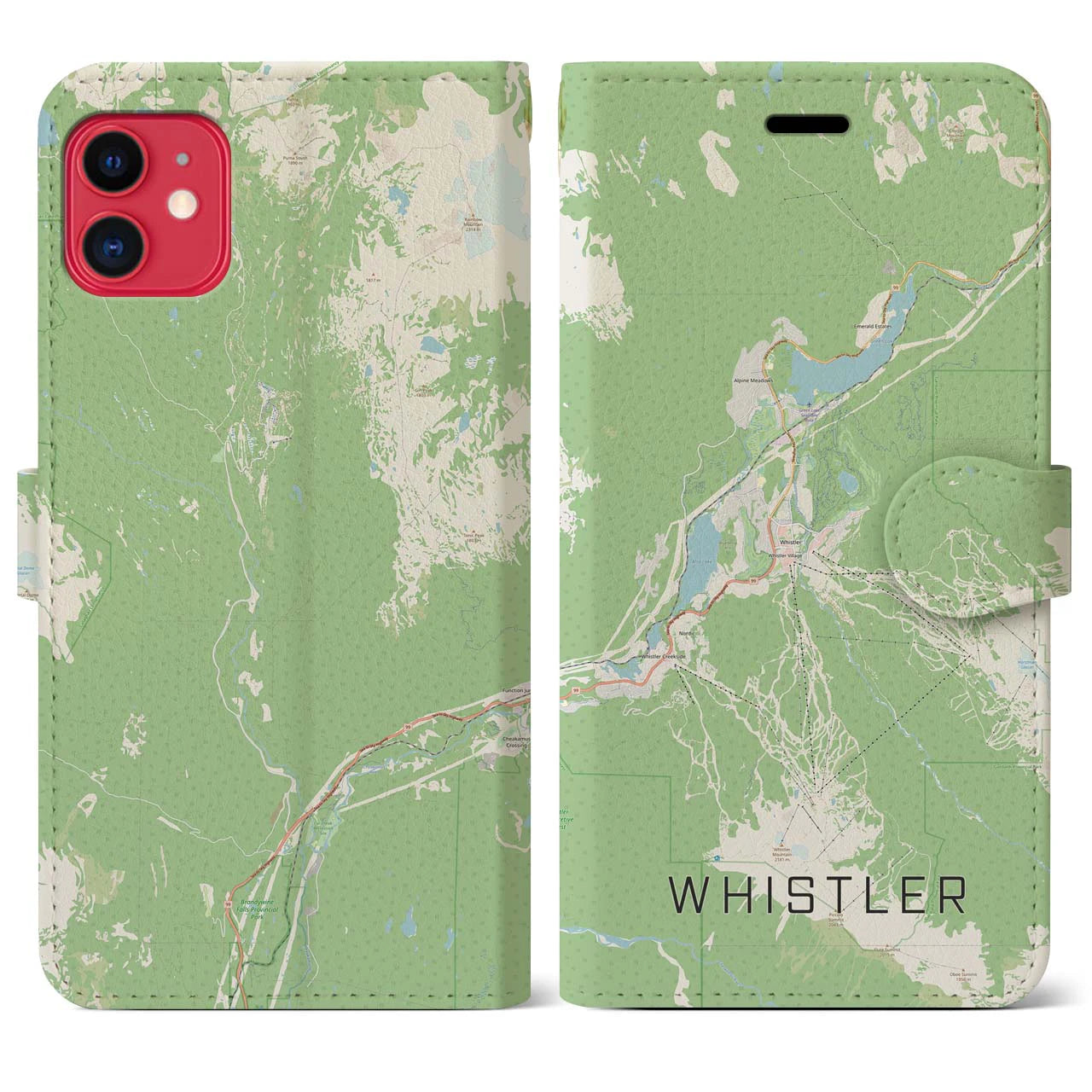 【ウィスラー(カナダ)】地図柄iPhoneケース(手帳タイプ)ナチュラル・iPhone 11 用