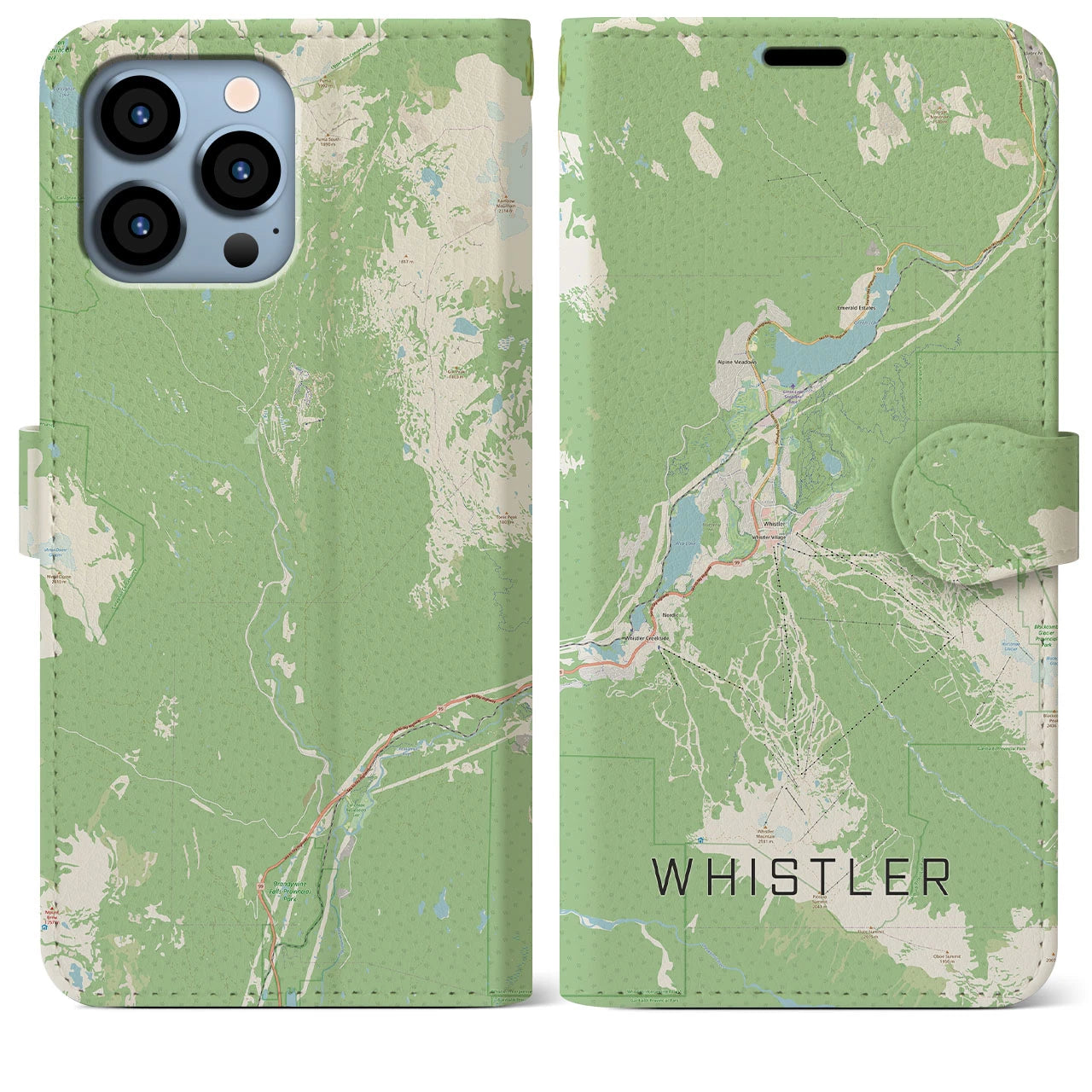 【ウィスラー(カナダ)】地図柄iPhoneケース(手帳タイプ)ナチュラル・iPhone 13 Pro Max 用
