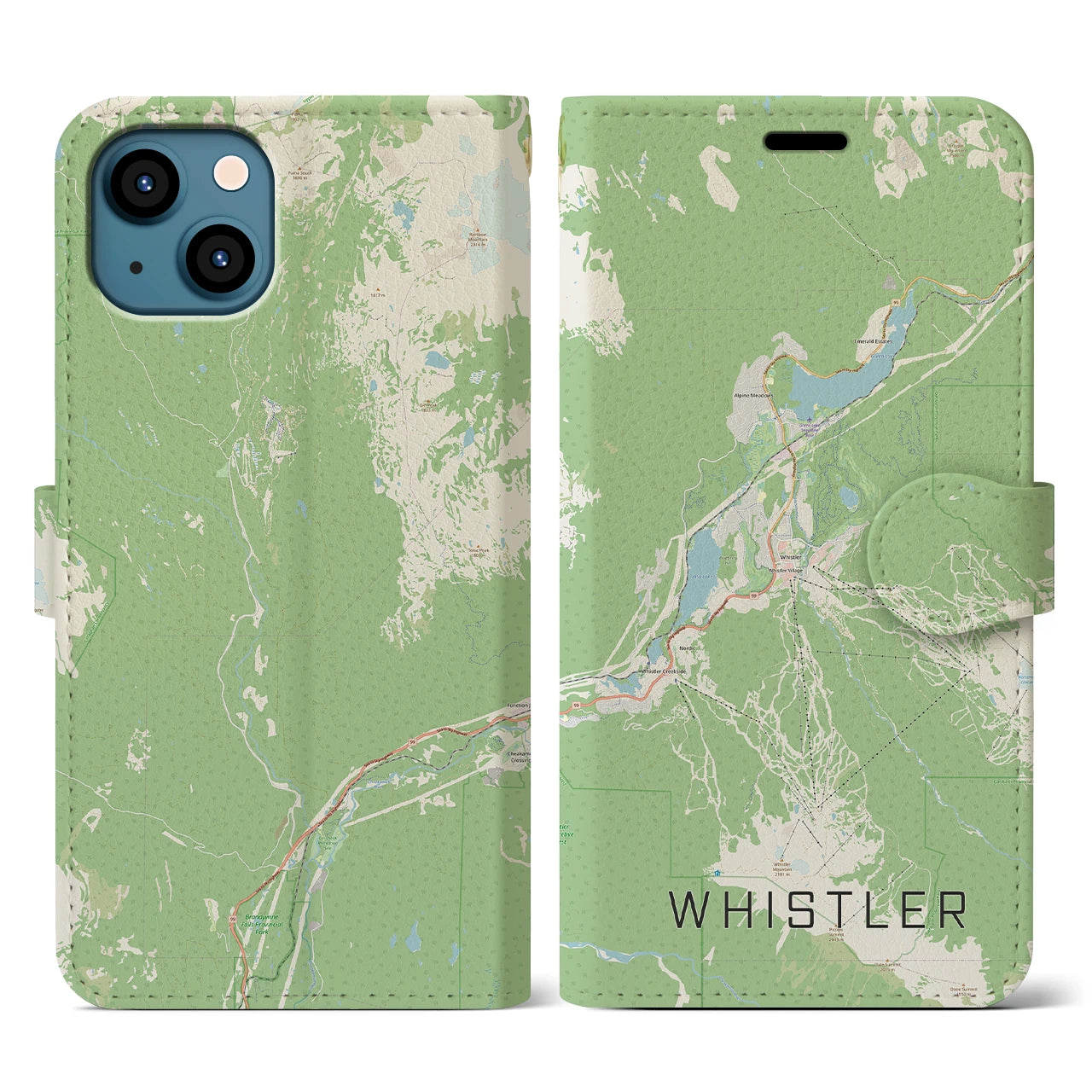 【ウィスラー(カナダ)】地図柄iPhoneケース(手帳タイプ)ナチュラル・iPhone 13 用