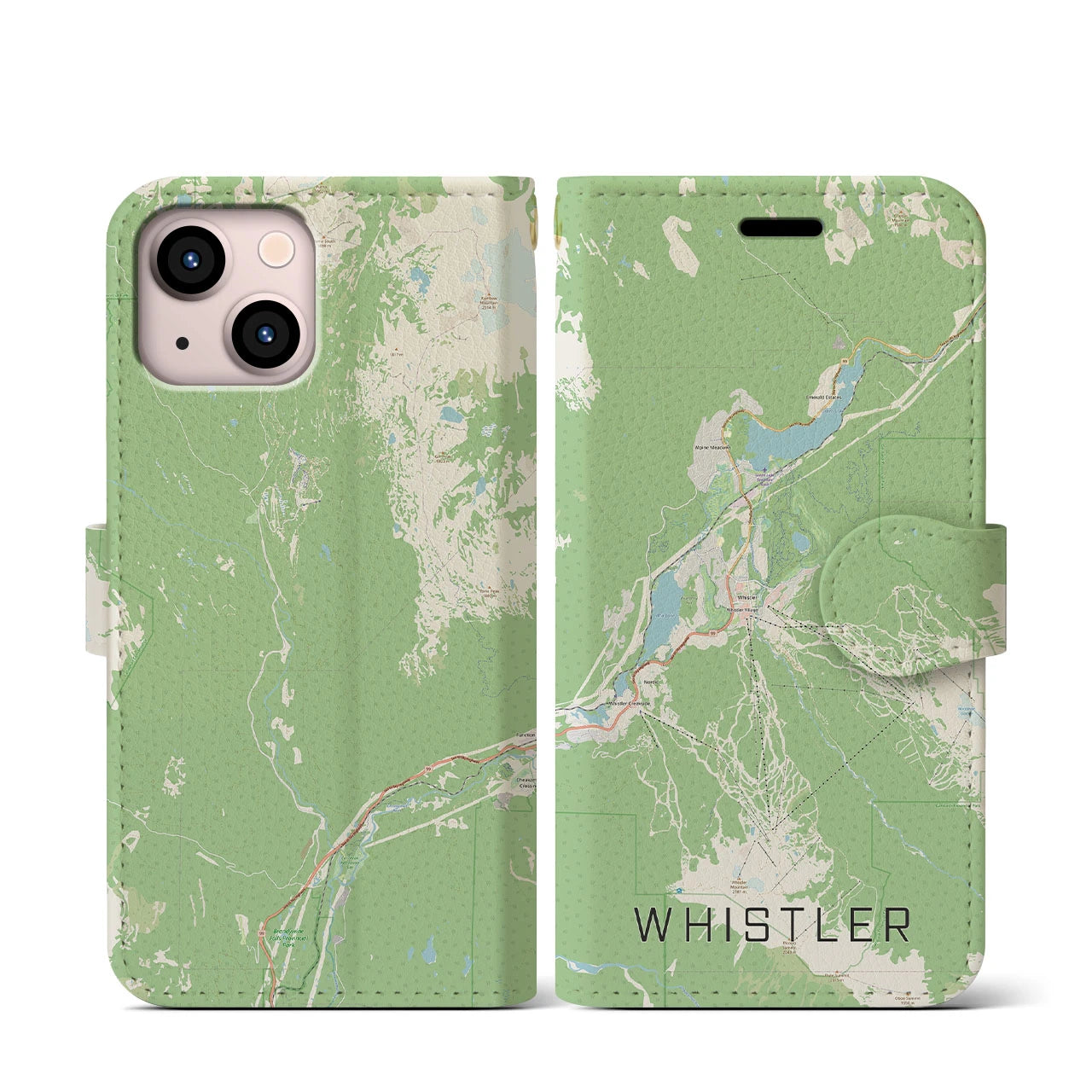 【ウィスラー(カナダ)】地図柄iPhoneケース(手帳タイプ)ナチュラル・iPhone 13 mini 用