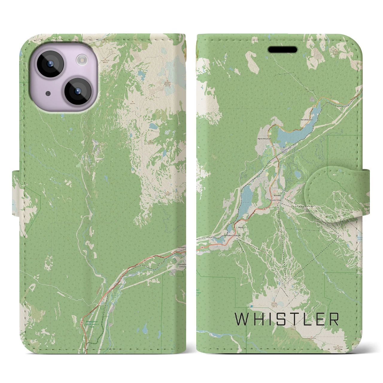 【ウィスラー(カナダ)】地図柄iPhoneケース(手帳タイプ)ナチュラル・iPhone 14 用