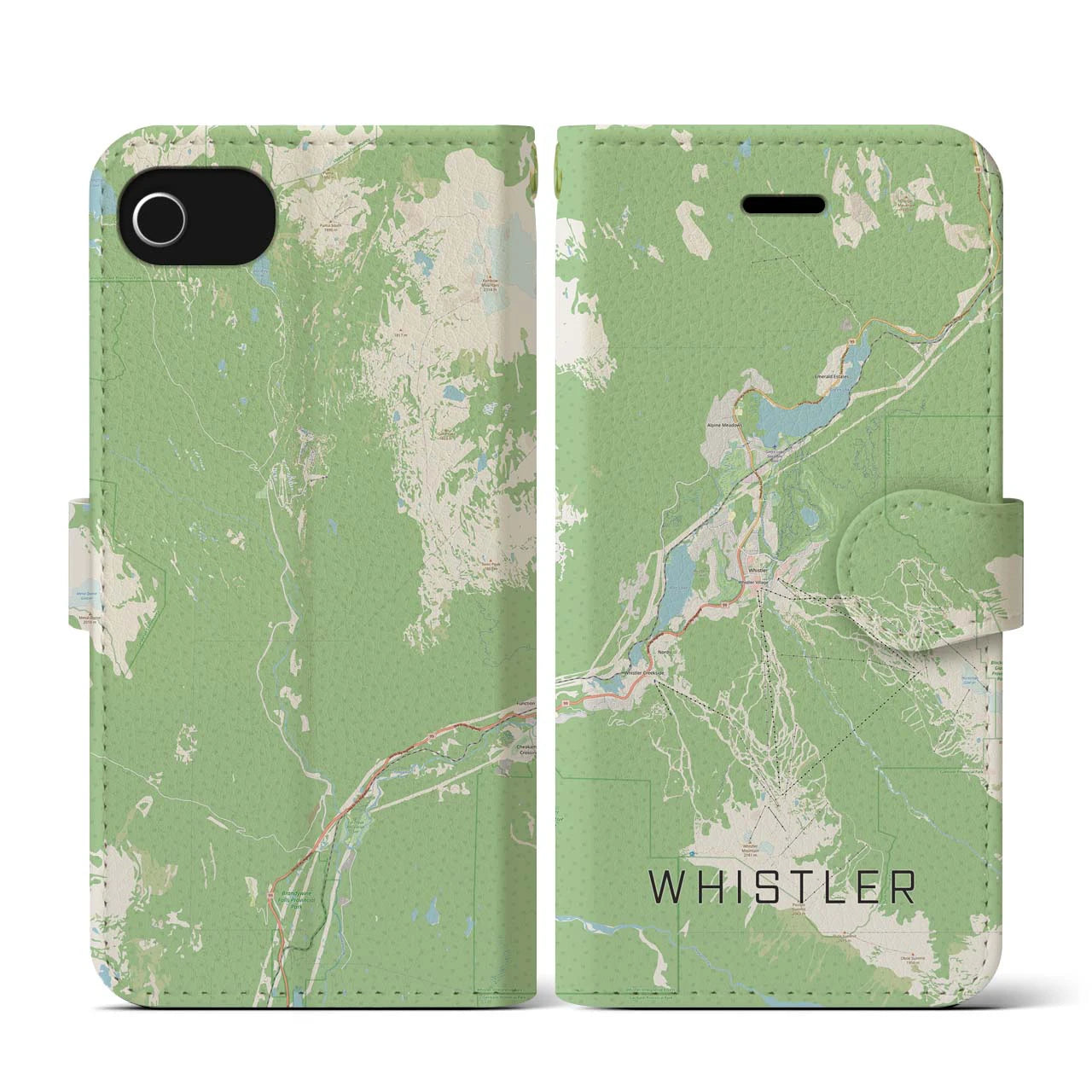 【ウィスラー(カナダ)】地図柄iPhoneケース(手帳タイプ)ナチュラル・iPhone SE(第3 / 第2世代) / 8 / 7 / 6s / 6 用