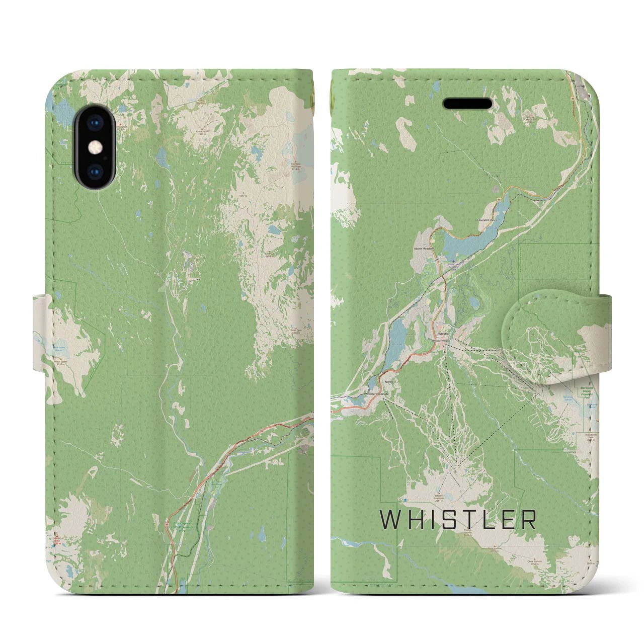 【ウィスラー(カナダ)】地図柄iPhoneケース(手帳タイプ)ナチュラル・iPhone XS / X 用