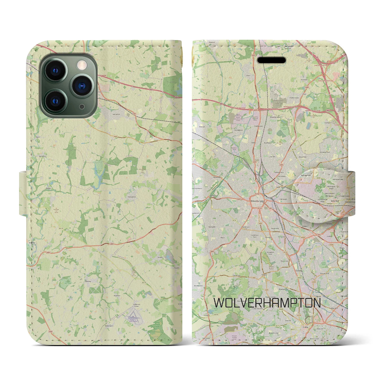 【ウルヴァーハンプトン(イギリス)】地図柄iPhoneケース(手帳タイプ)ナチュラル・iPhone 11 Pro 用